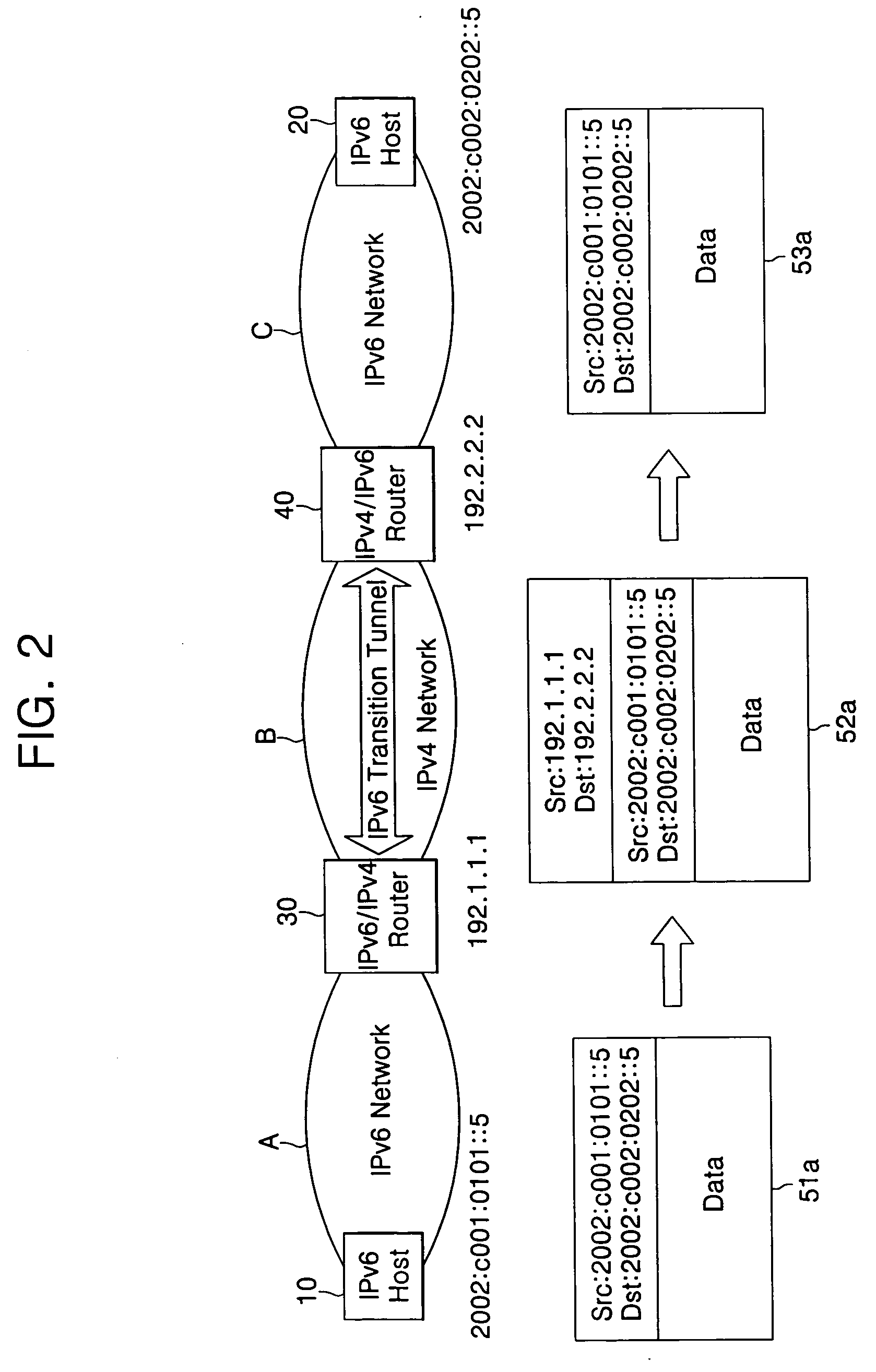 Tunneling method and apparatus for multicasting between IPv4 network and IPv6 network
