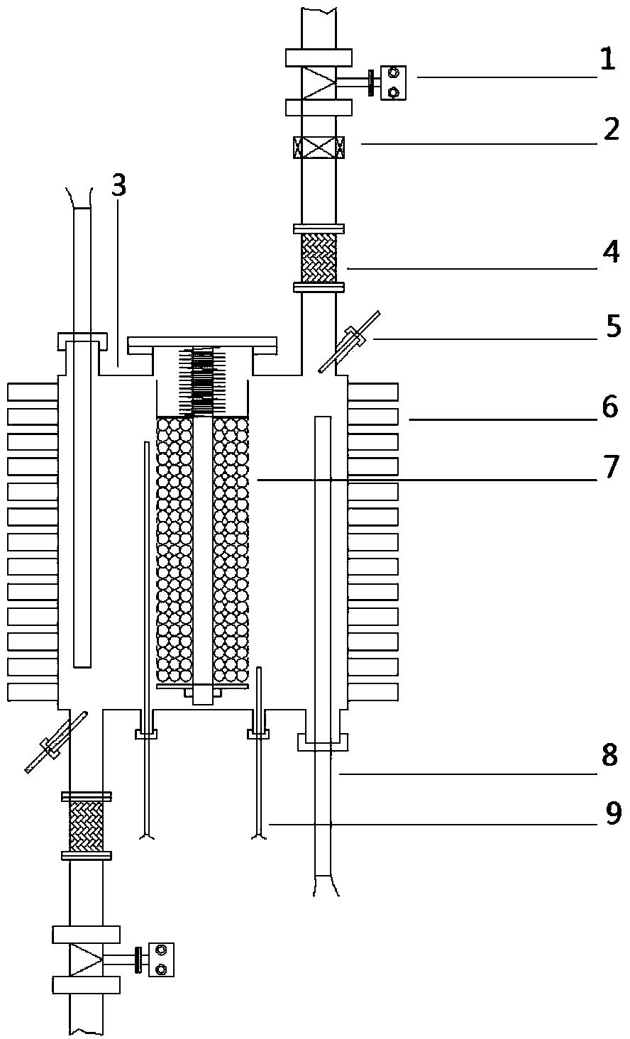Liquid-state heavy metal oxygen concentration control solid-liquid exchange reaction apparatus under flowing working condition