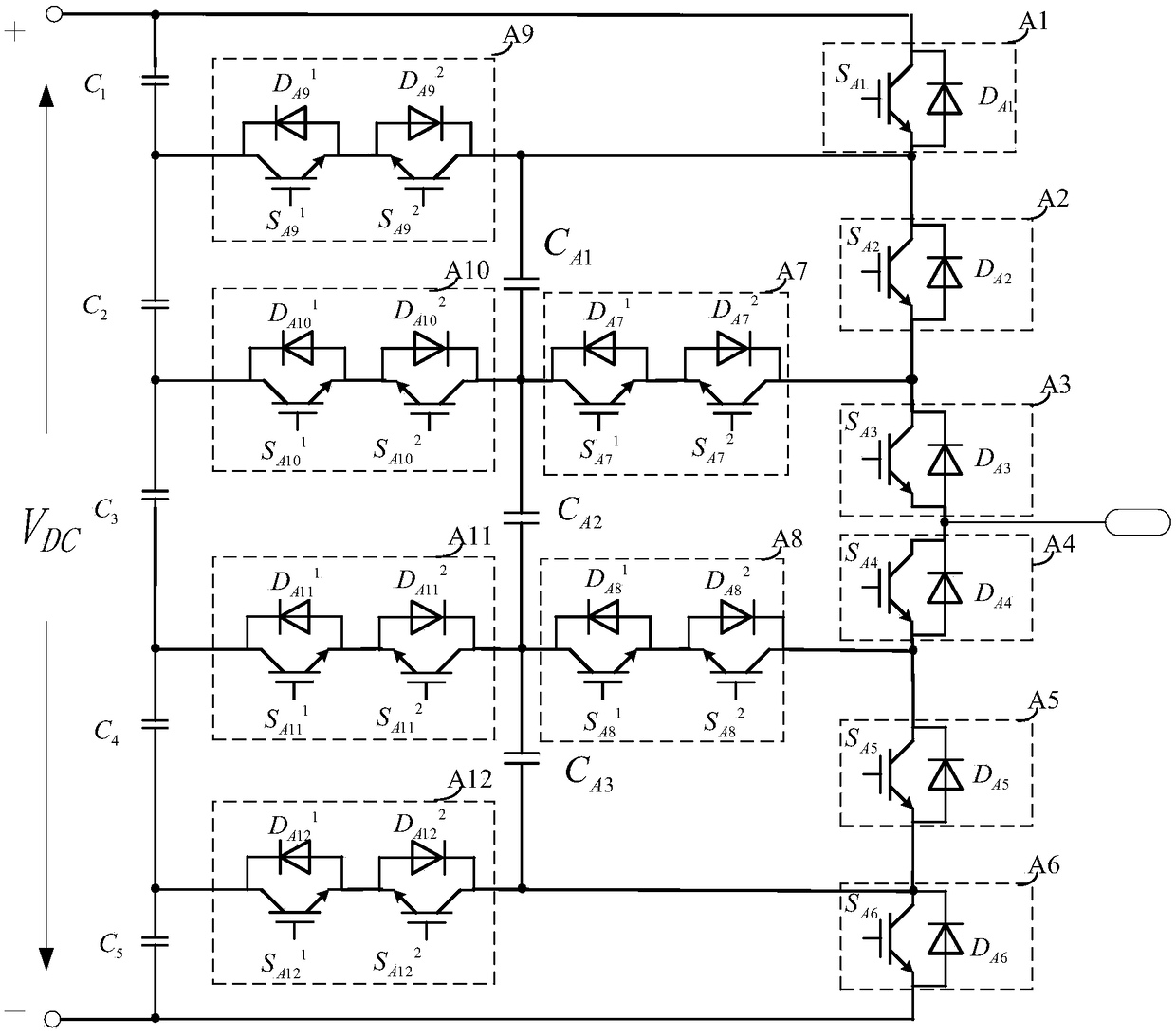 A six-level circuit topology for a power conversion system