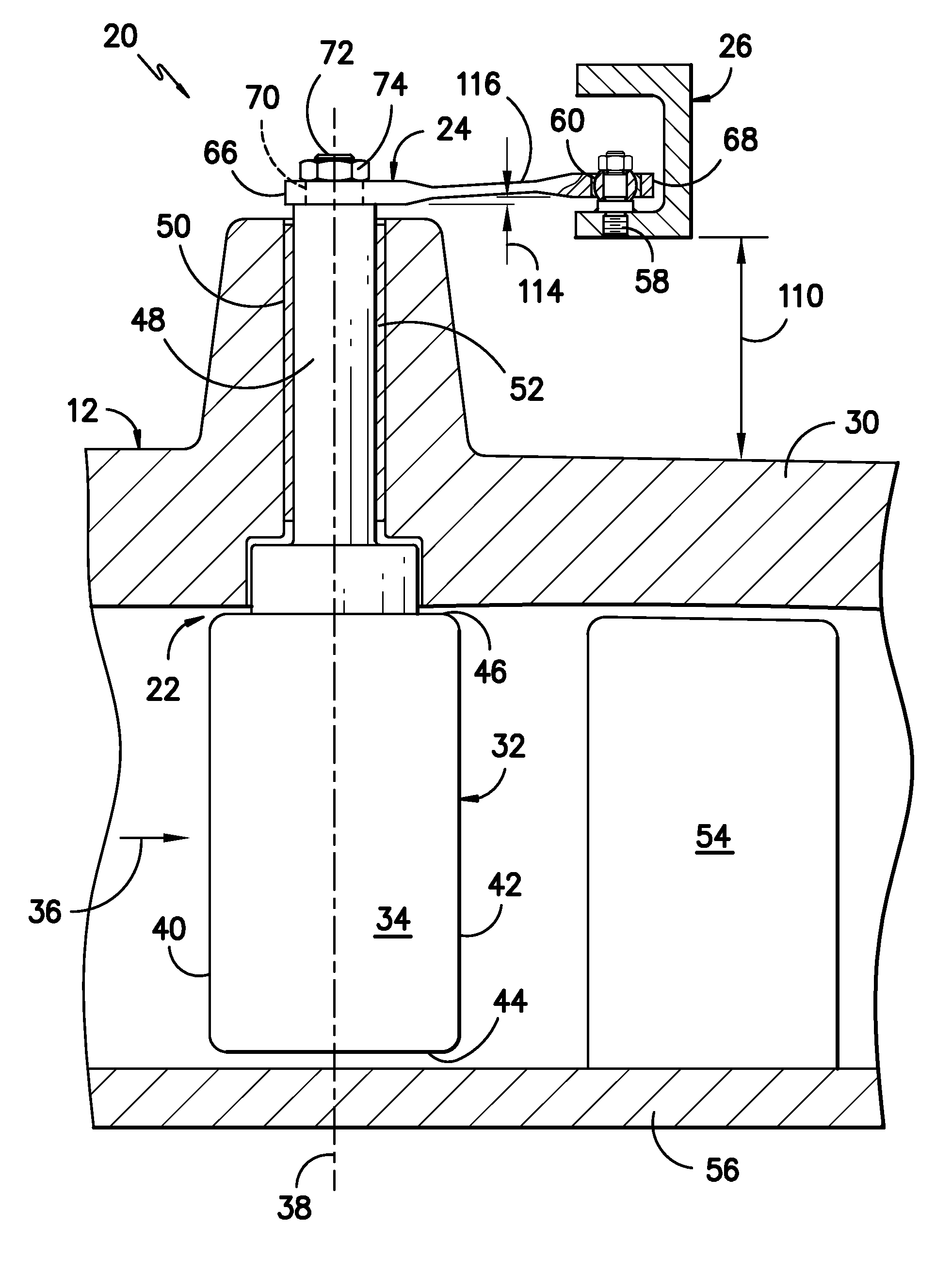 Attachment stud for a variable vane assembly of a turbine compressor