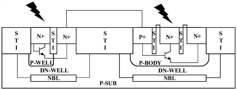 Grid-control Darlington electrostatic protection device and manufacturing method thereof