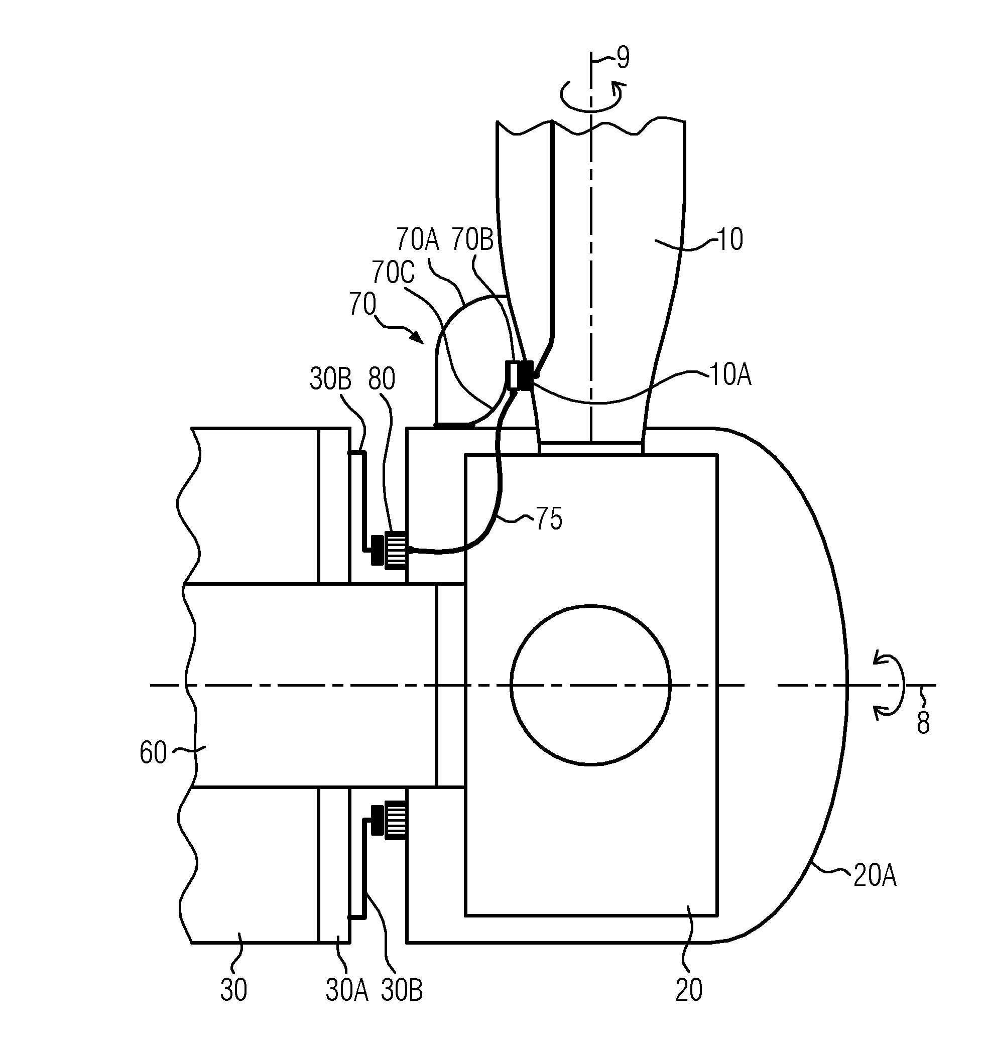 Lightning current transfer system and wind turbine using the lightning current transfer system
