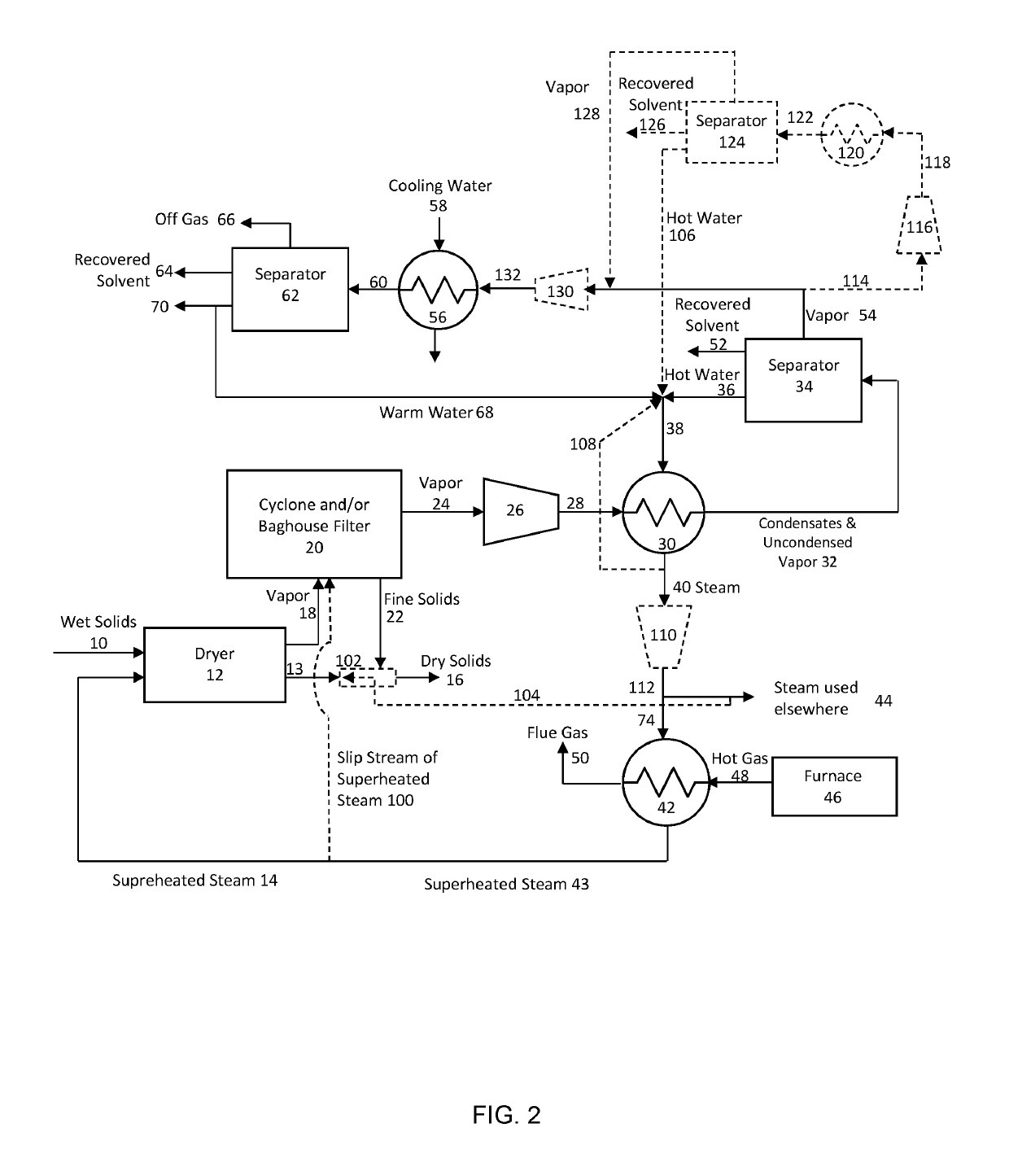 Process for separating solvent from spent oil sand solids using superheated steam