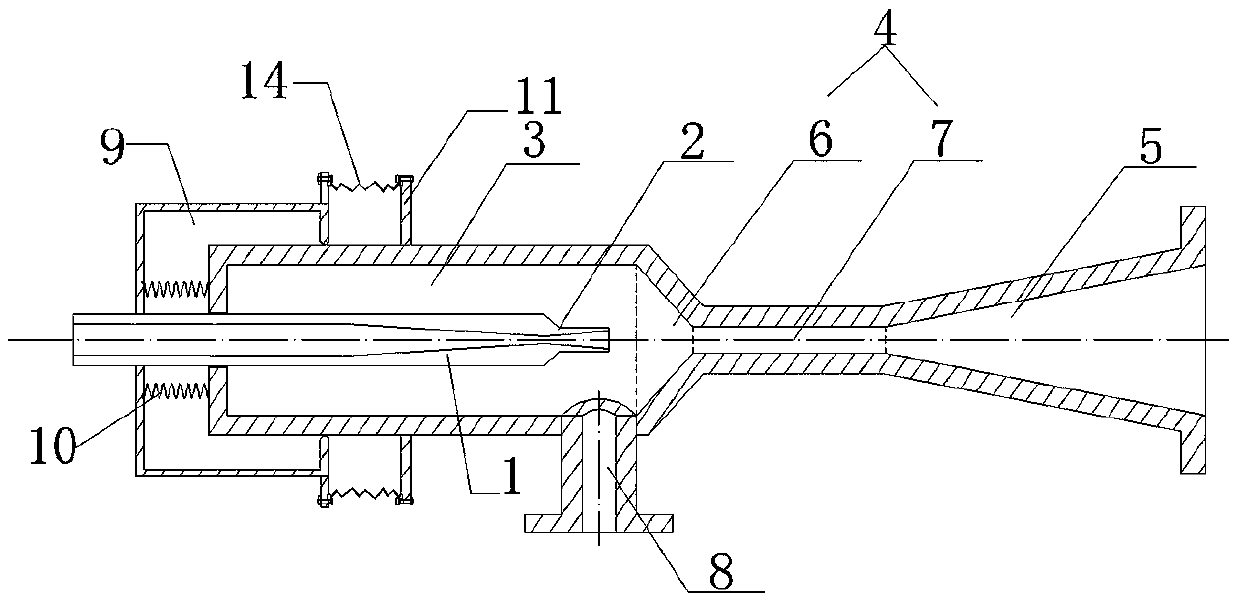 Ejector capable of automatically adjusting nozzle outlet position
