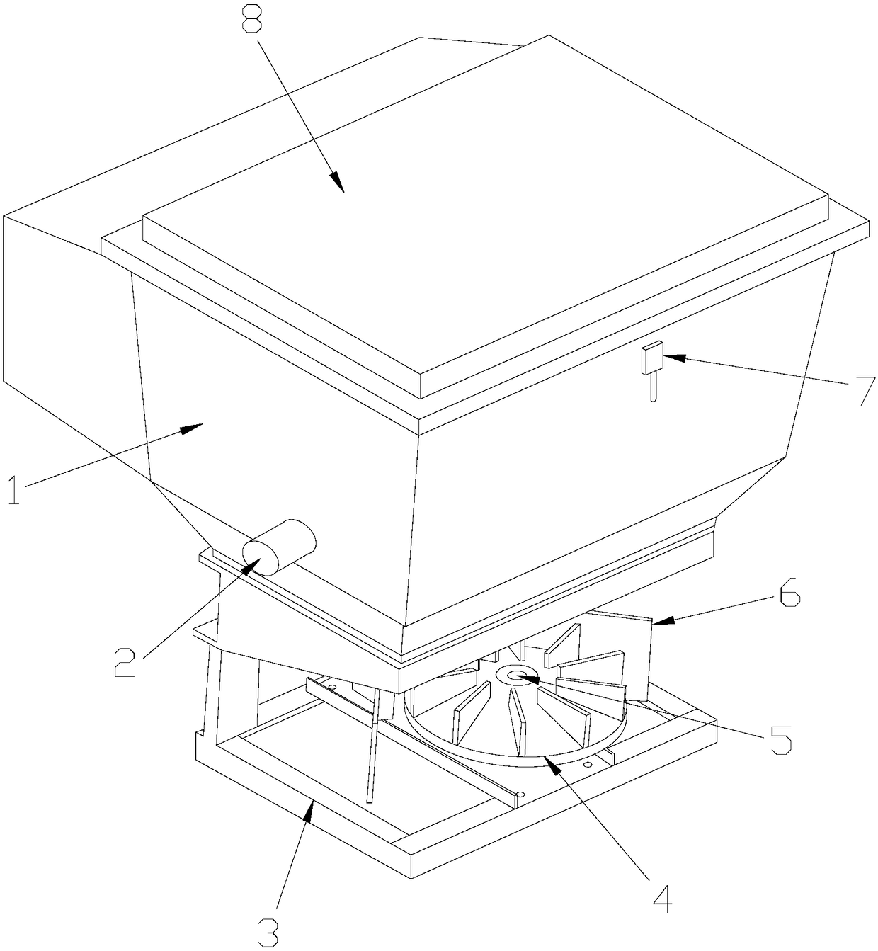 The invention relates to an organic fertilizer uniform spreading and fertilizing device special for garden planting