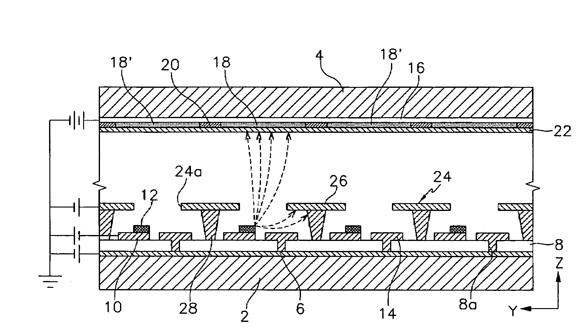 Field emission display having grid plate with multi-layered structure