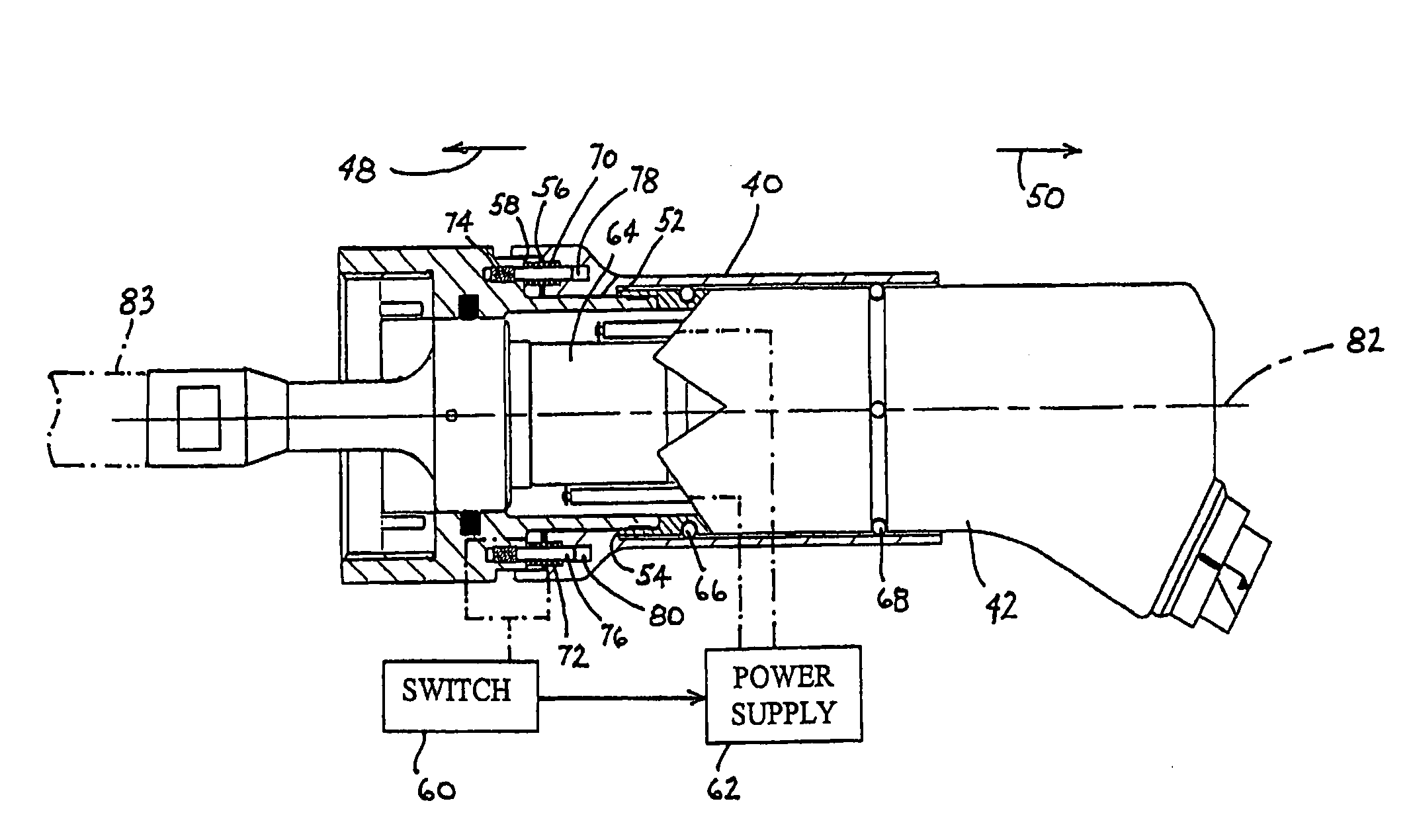 Medical handpiece with automatic power switching means