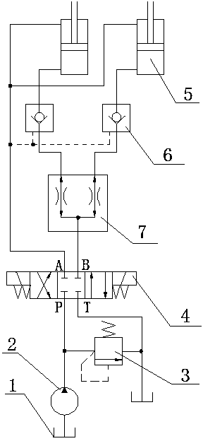 Synchronizing circuit of flow distributing and collecting valve for two-column gantry lifter