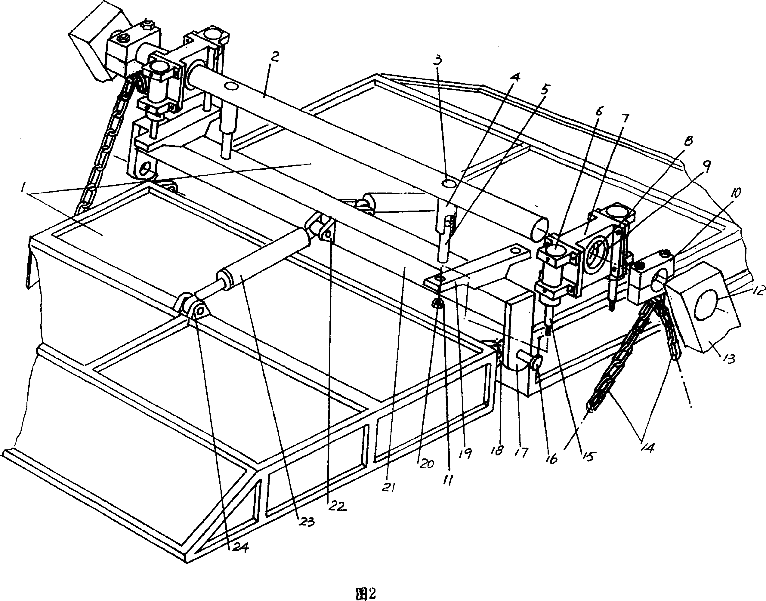 Removable box cover on-off mechanism of oscillating arm type truck