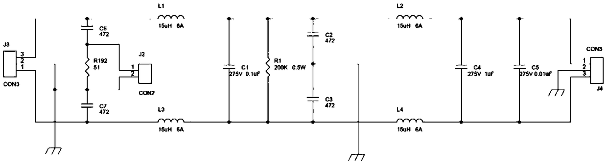 Power supply filter circuit and filter for broadband power line carrier communication test system