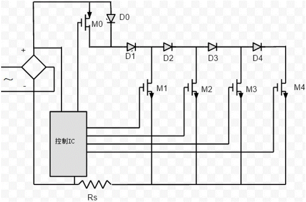 Low-stroboflash AC LED circuit