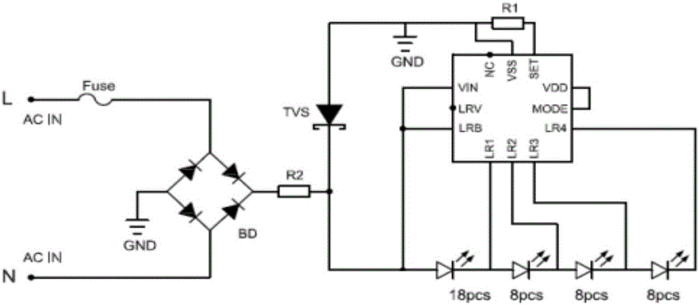 Low-stroboflash AC LED circuit