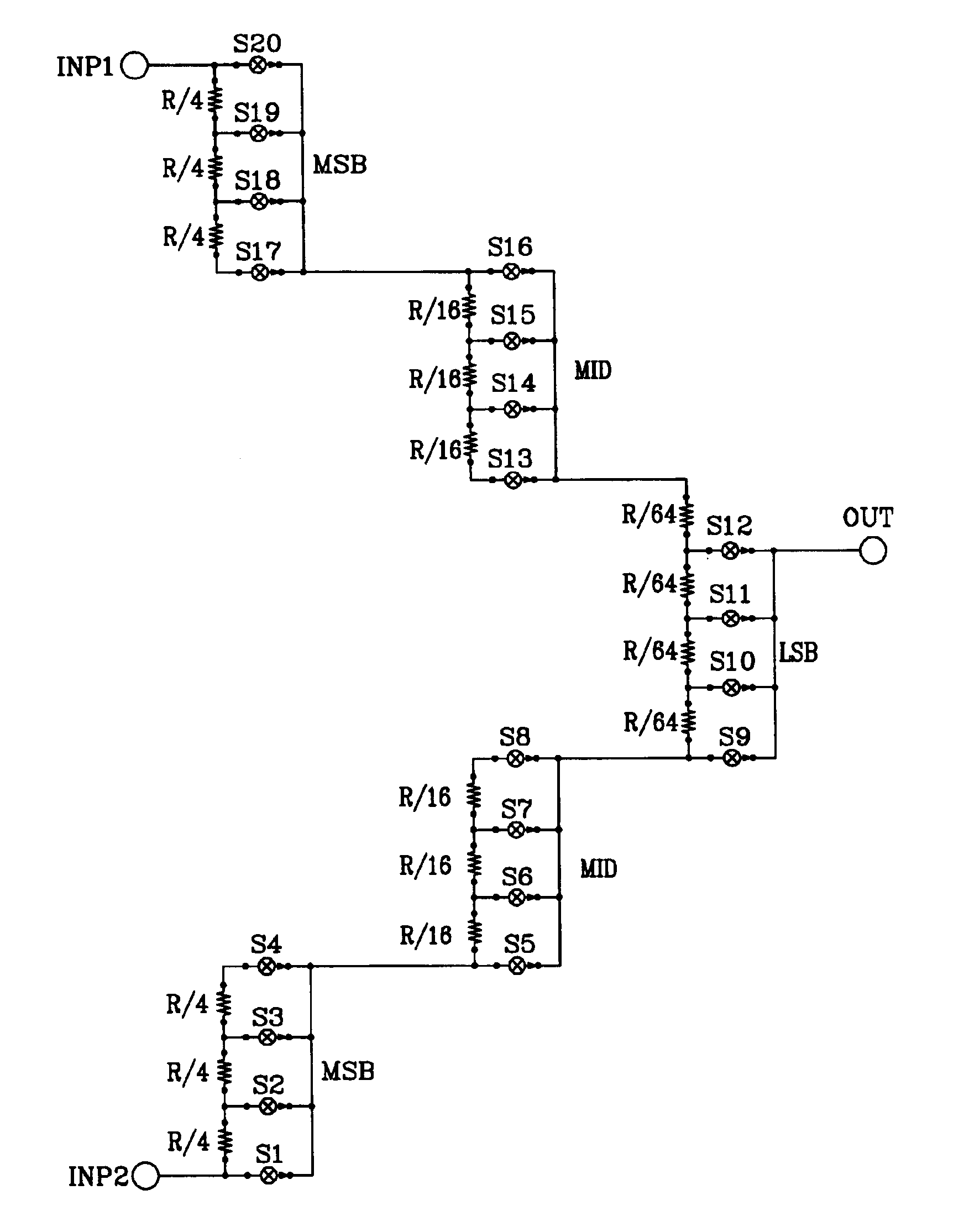 Digitally-switched impedance with multiple-stage segmented string architecture