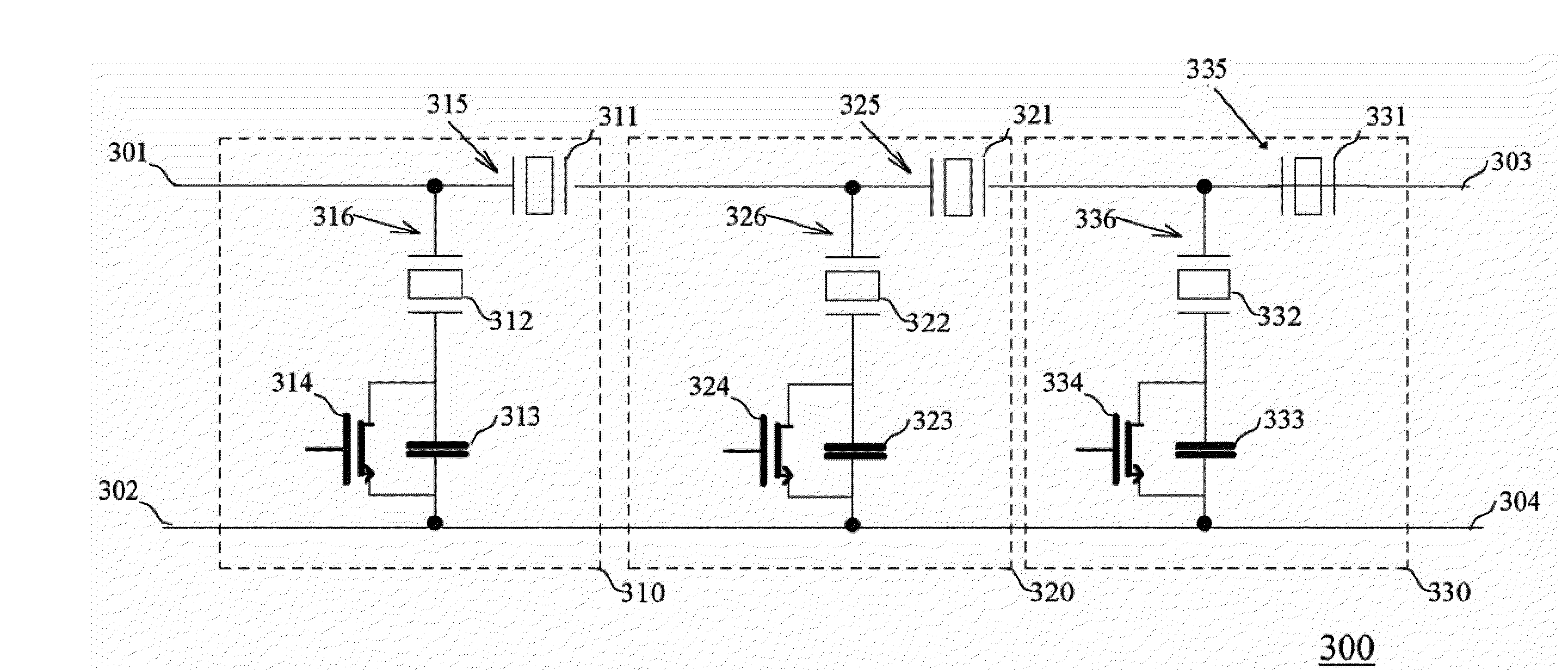 Bulk acoustic wave resonator filter being digitally reconfigurable, with process