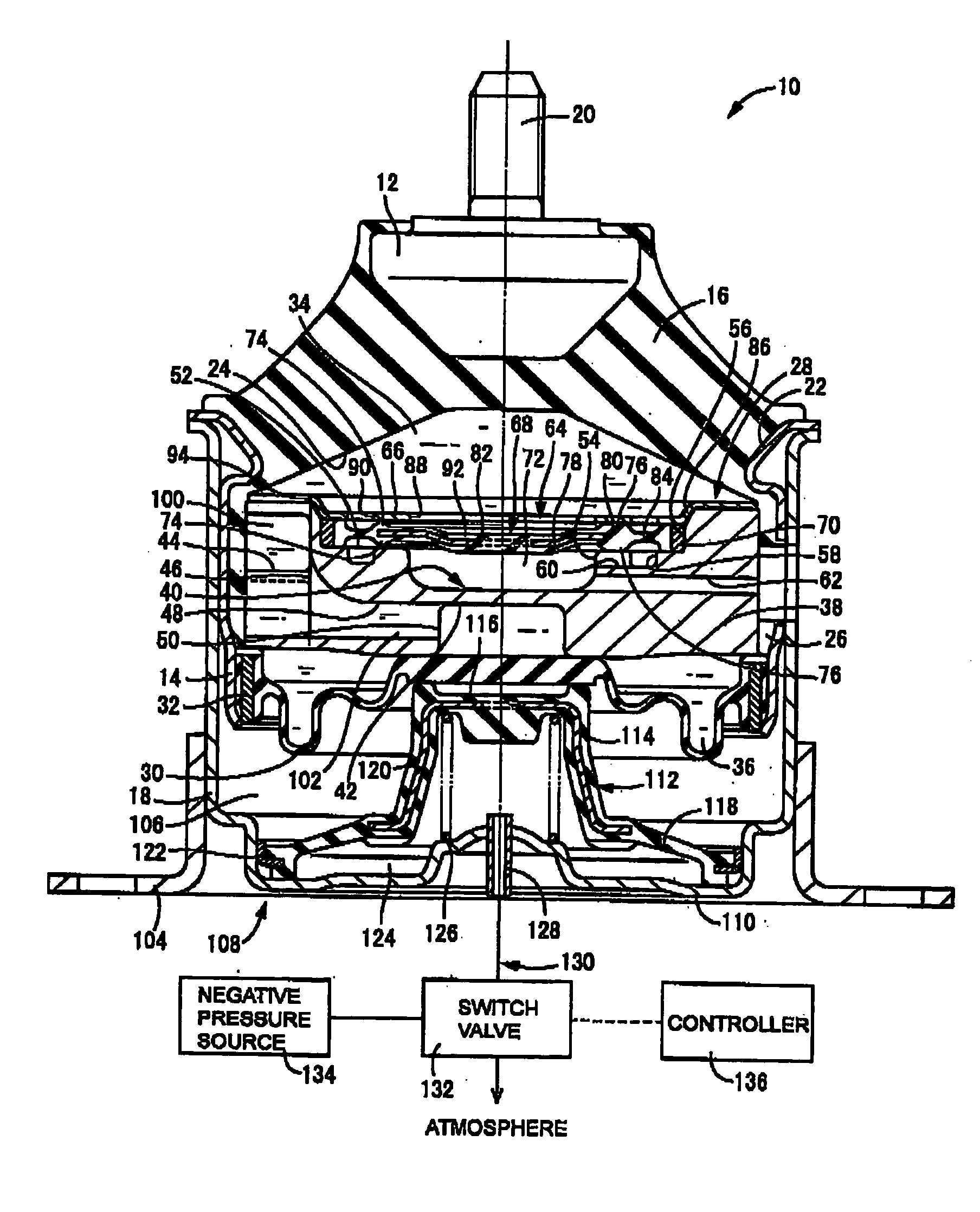 Pneumatically switchable type fluid-filled engine mount