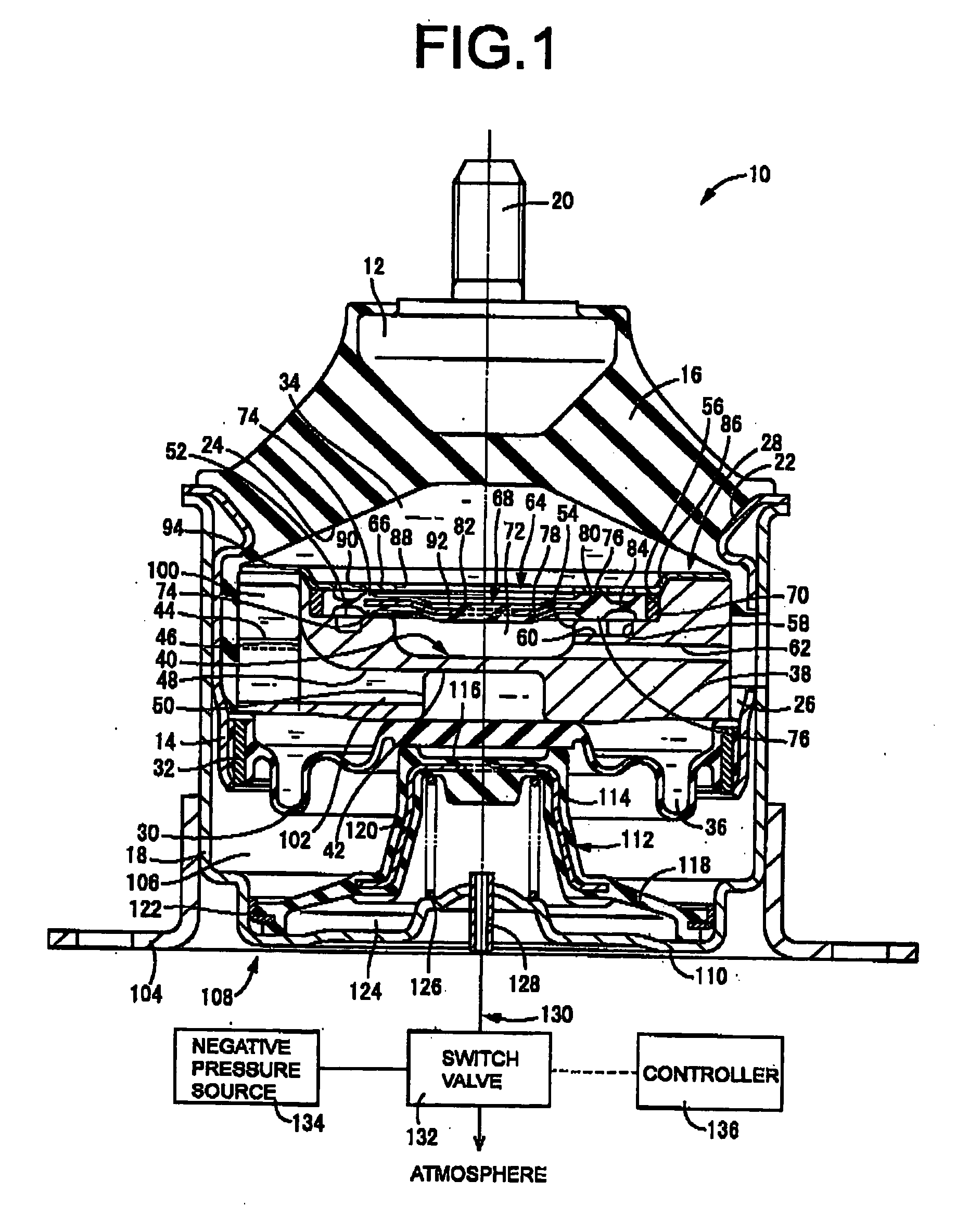 Pneumatically switchable type fluid-filled engine mount