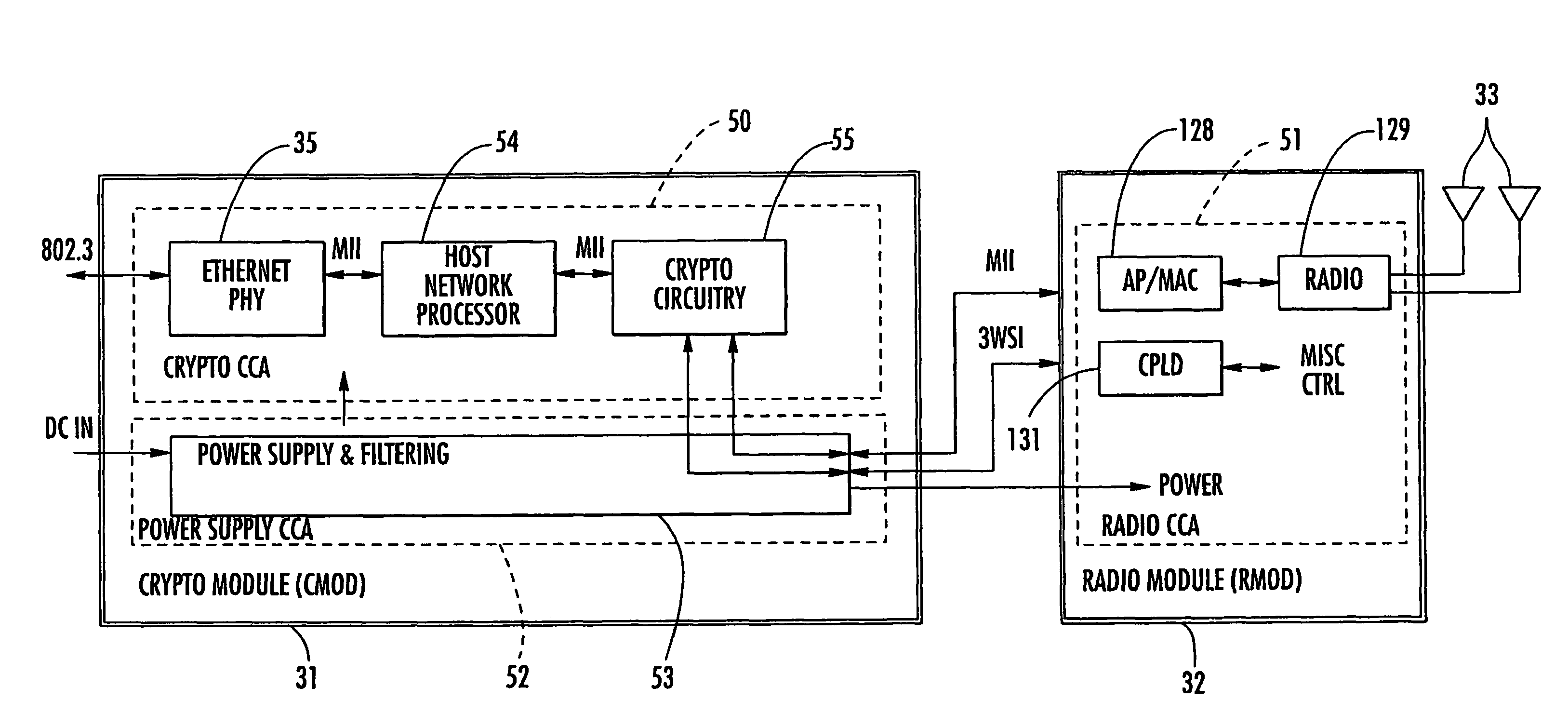 Modular cryptographic device providing enhanced interface protocol features and related methods