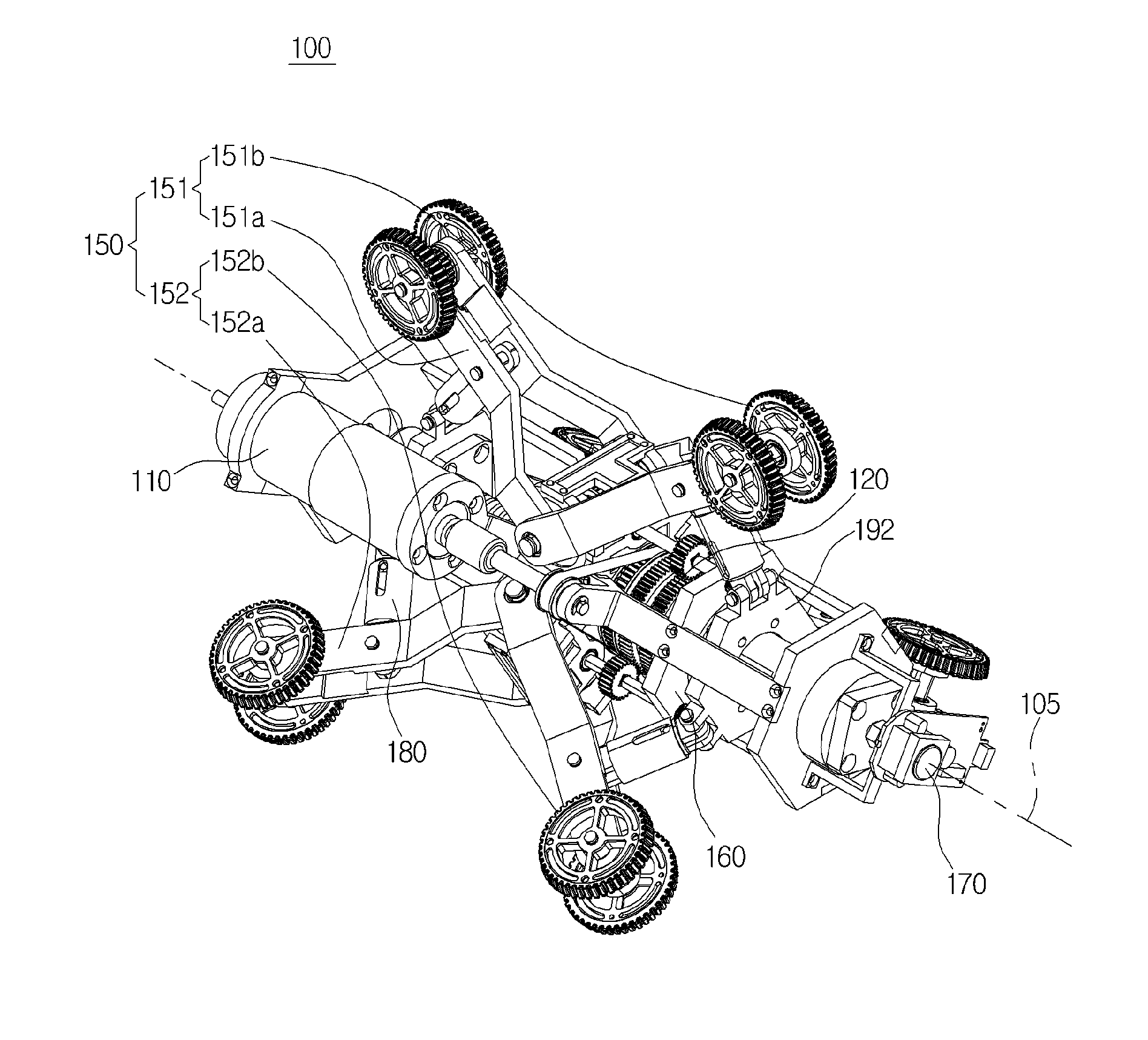 Robot using multi-output differential gear