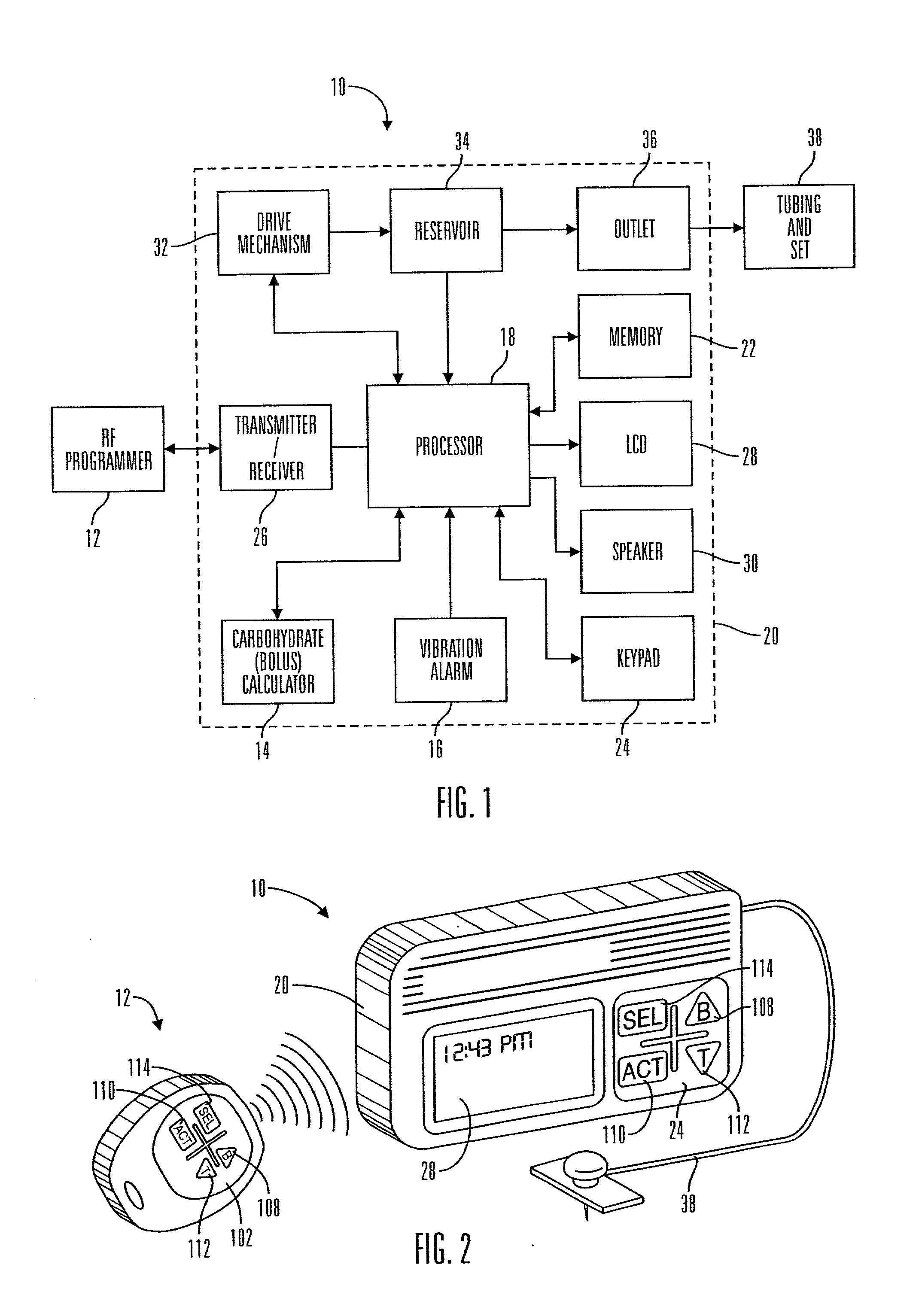 External infusion device with remote programming, bolus estimator and/or vibration alarm capabilities