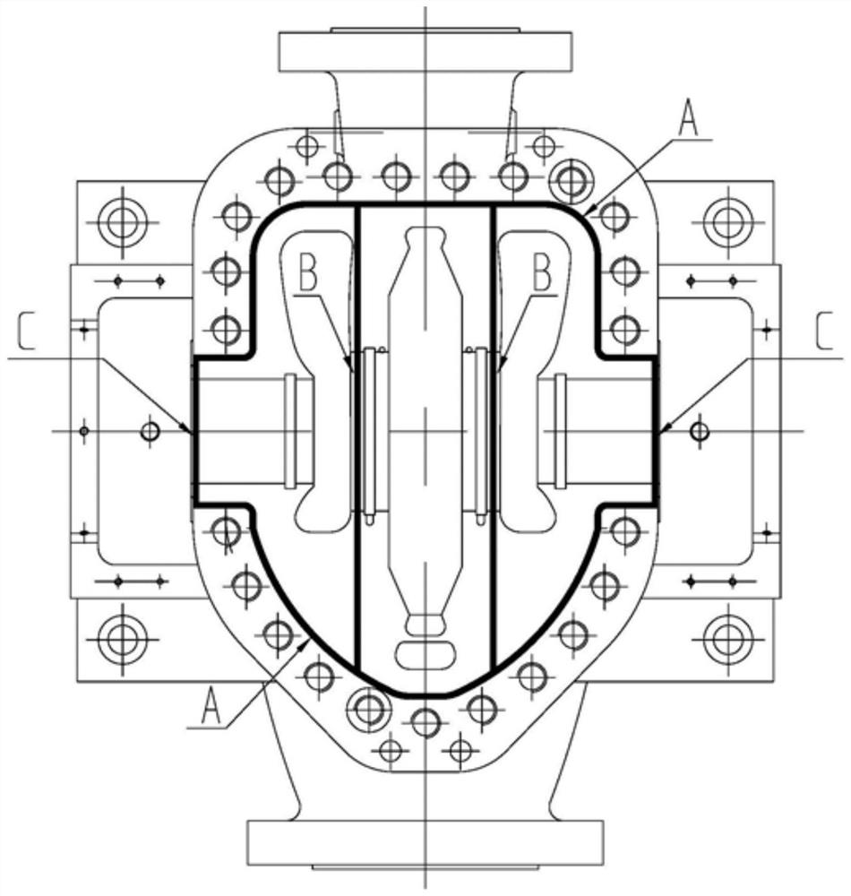 Sealing structure and installation method of a horizontal split pump