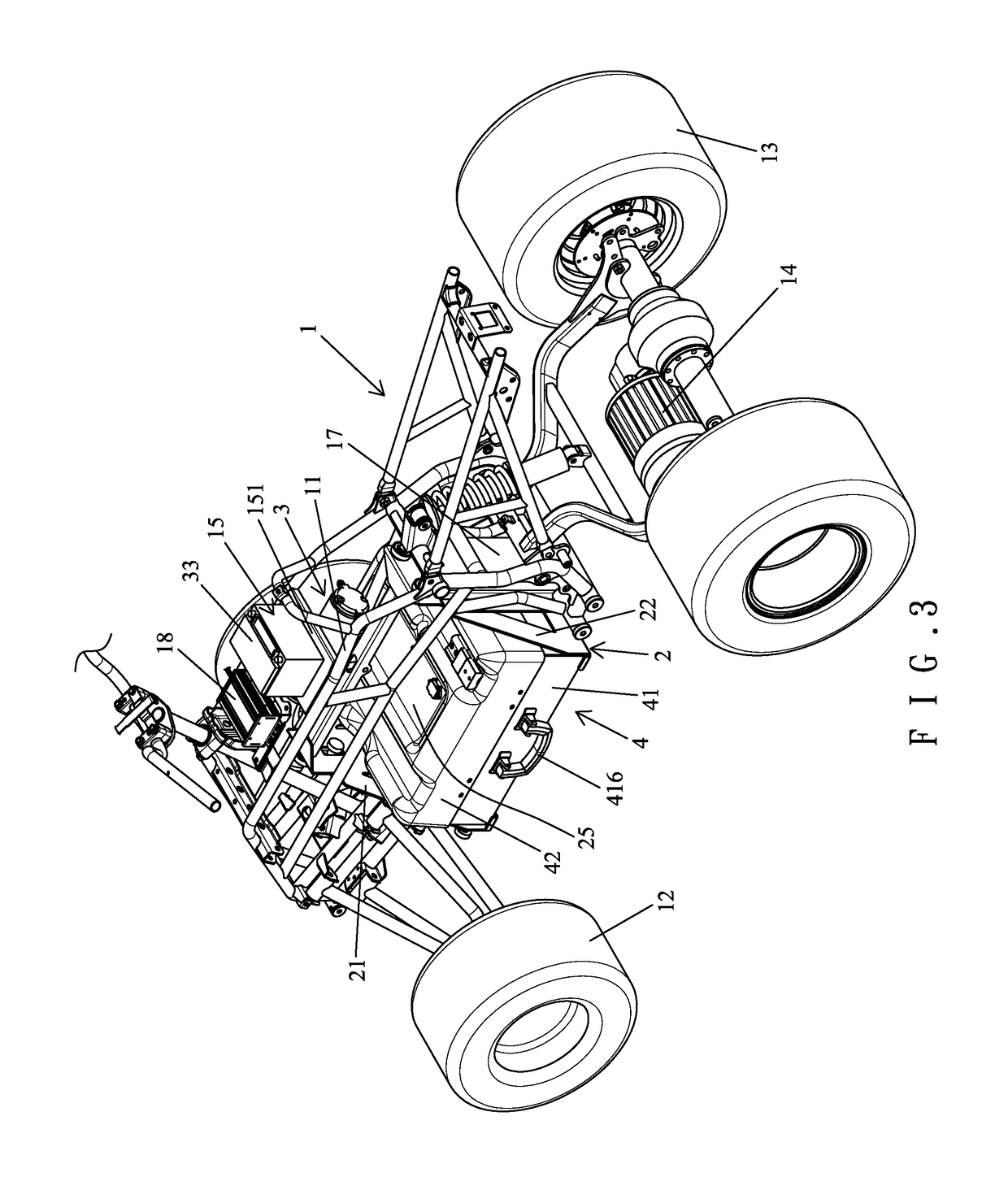 Battery mounting device for an electric all terrain vehicle or an electric utility vehicle