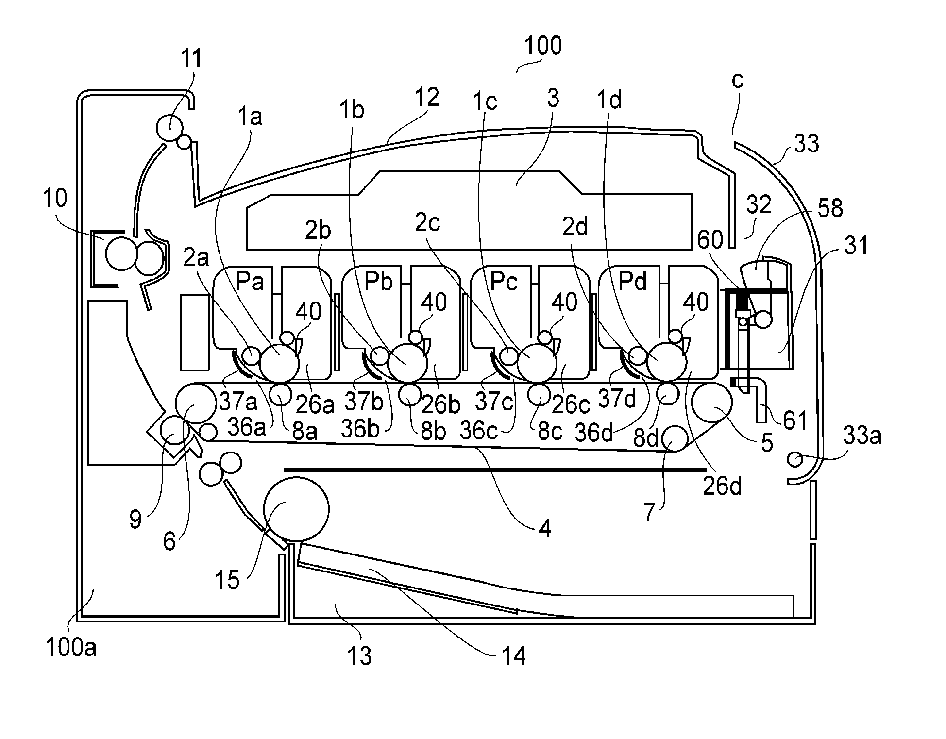Color electrophotographic image forming apparatus with shutter member on cartridge supporting member