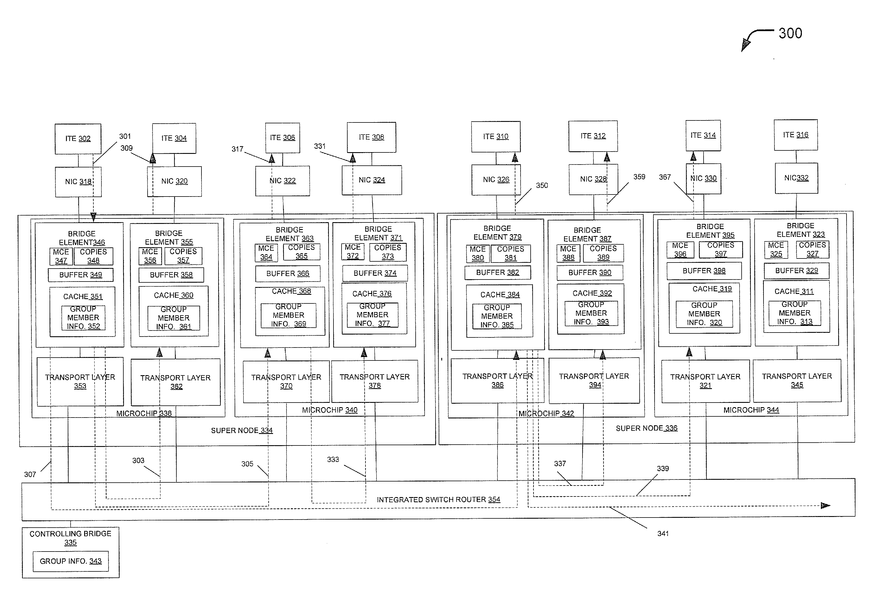 Multicasting using a multitiered distributed virtual bridge hierarchy