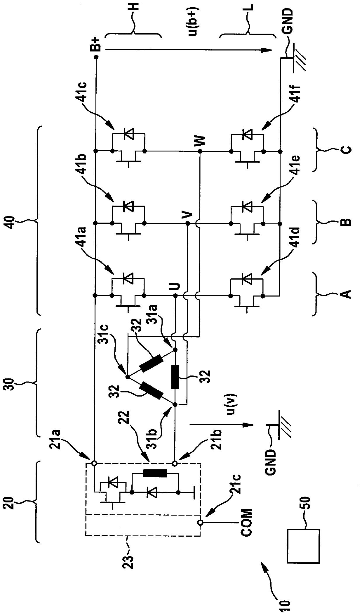 Identify defects in the function of at least one active switching element of an active bridge rectifier
