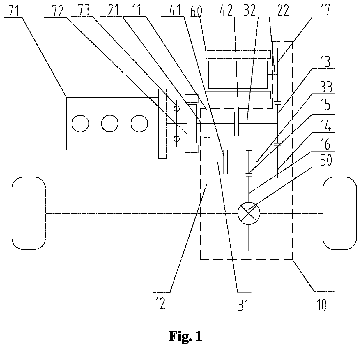 Vehicle driving assembly with transversely placed double power sources