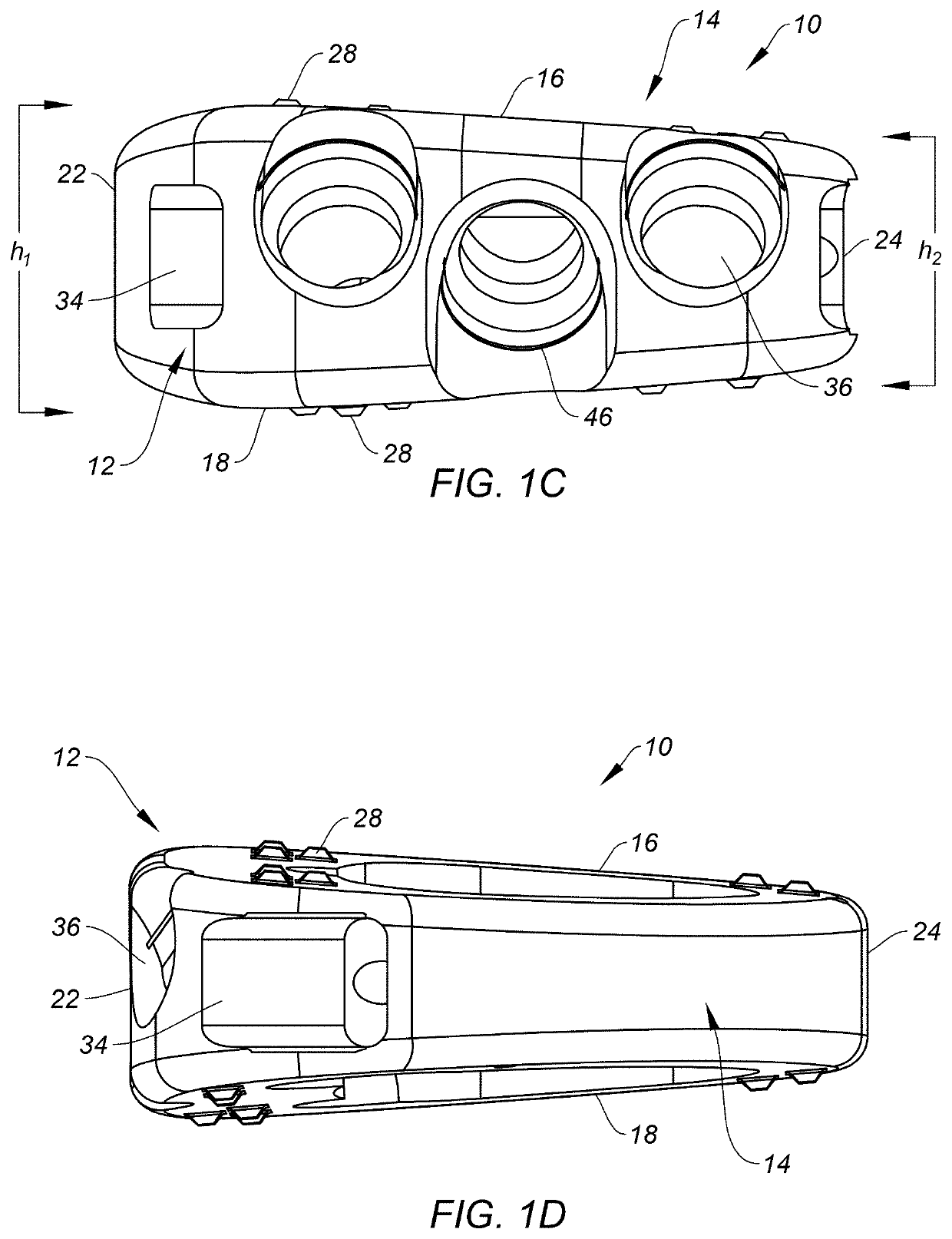 Spinal implants configured for tissue sparing angle of insertion and related methods