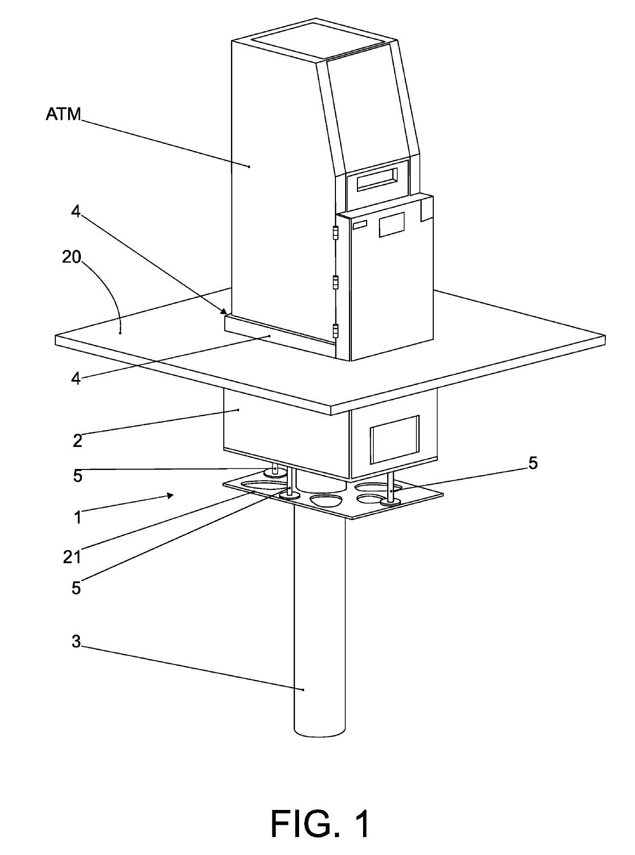 Device for anchoring and protecting self-service terminals and vaults in general