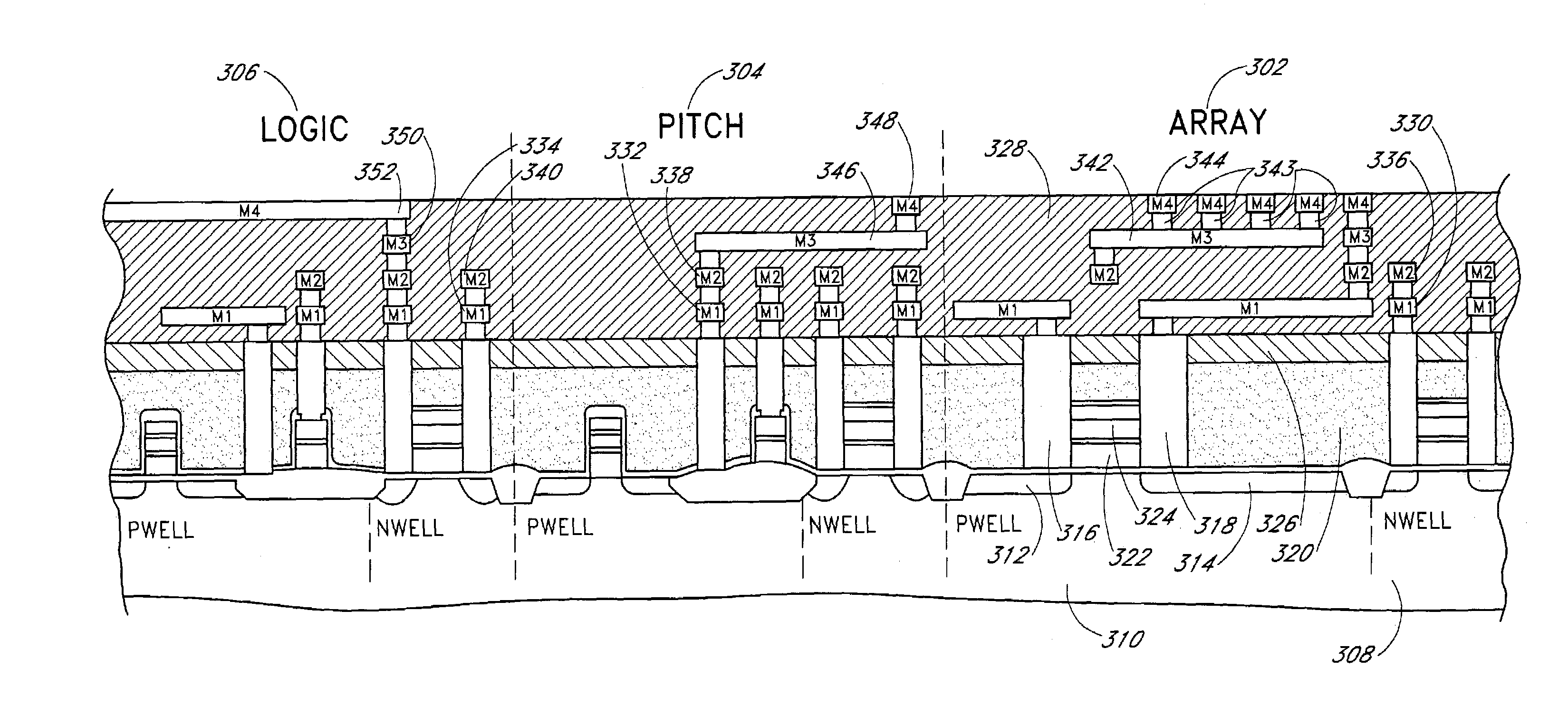 Integrated circuits with contemporaneously formed array electrodes and logic interconnects