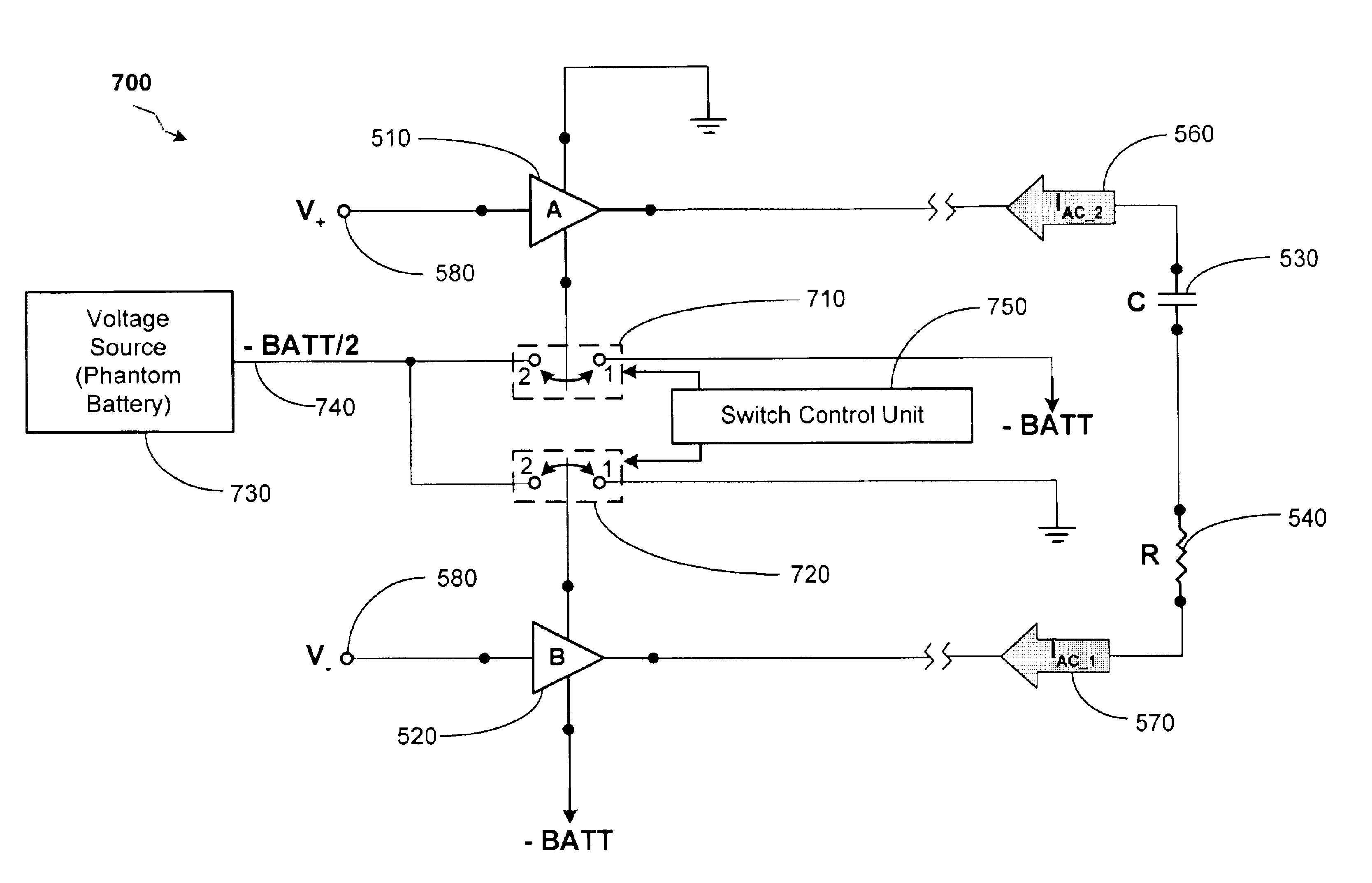 Method and apparatus for phantom battery feed