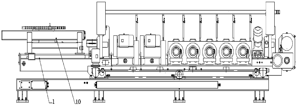 A digitally controlled brick pushing device and method for an edge grinder