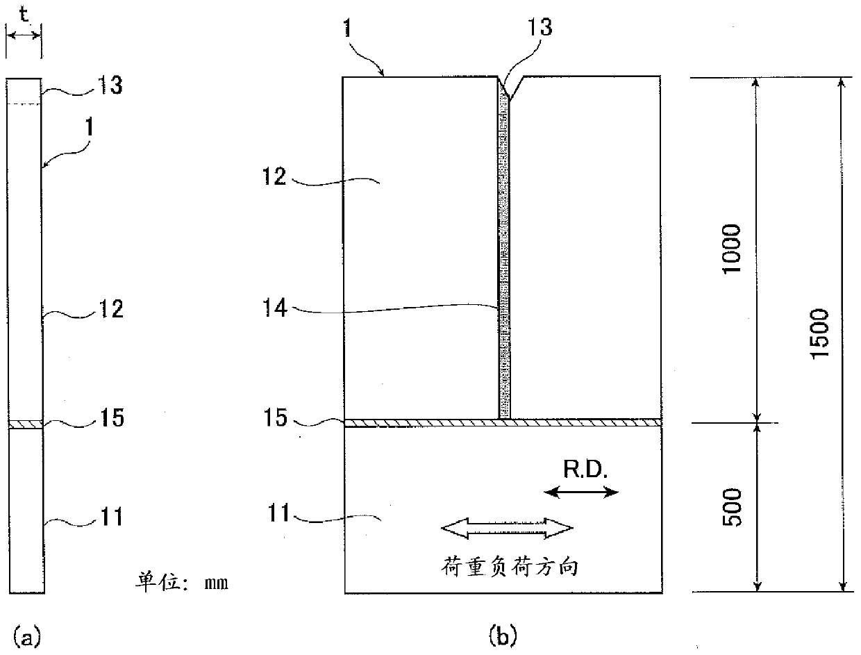 Method for evaluating long brittle crack arresting ability in thick steel plate, and testing device and method for manufacturing thick steel plate using same