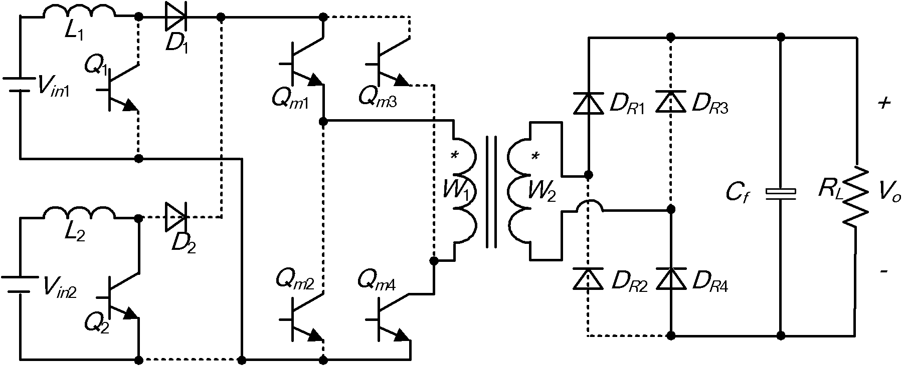 Current-source-type multi-input full-bridge converter with single primary winding