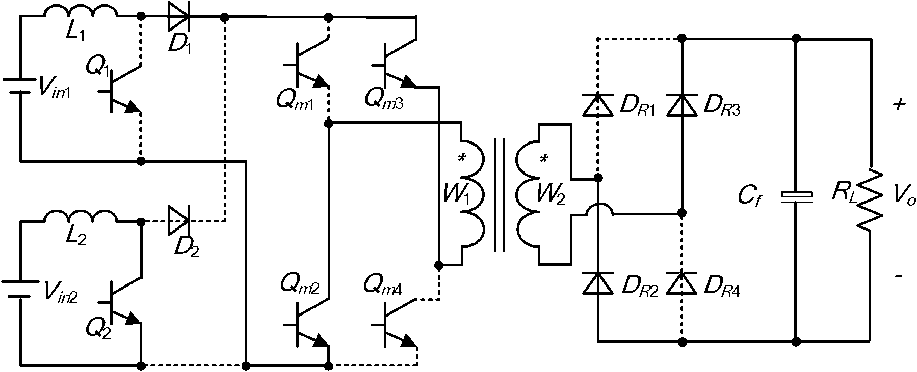 Current-source-type multi-input full-bridge converter with single primary winding