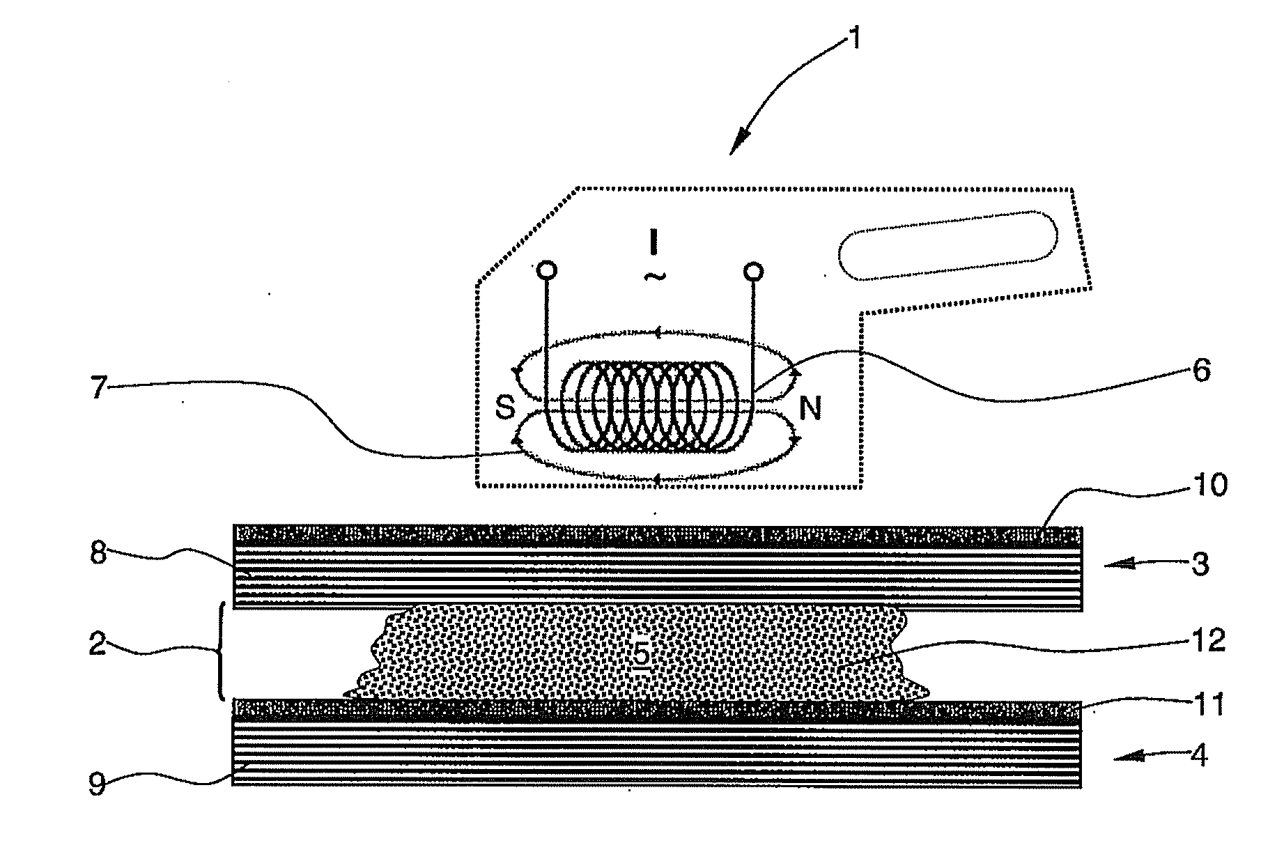 Device for curing a plastic material