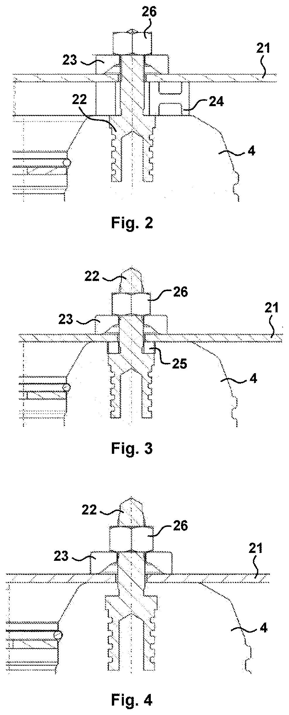 Device for securing a pneumatic spring with an acoustic decoupling function