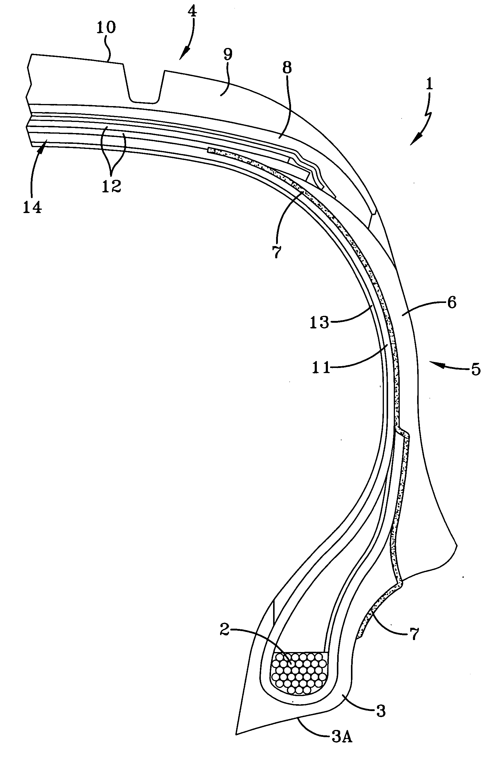 Pneumatic tire with electrically conductive cord extending from its outer wheel-rim mounting surface to its internal tread portion