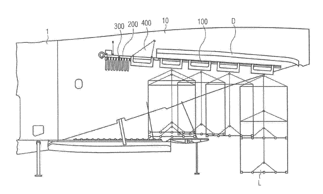 Mono-rail crane system in an aircraft