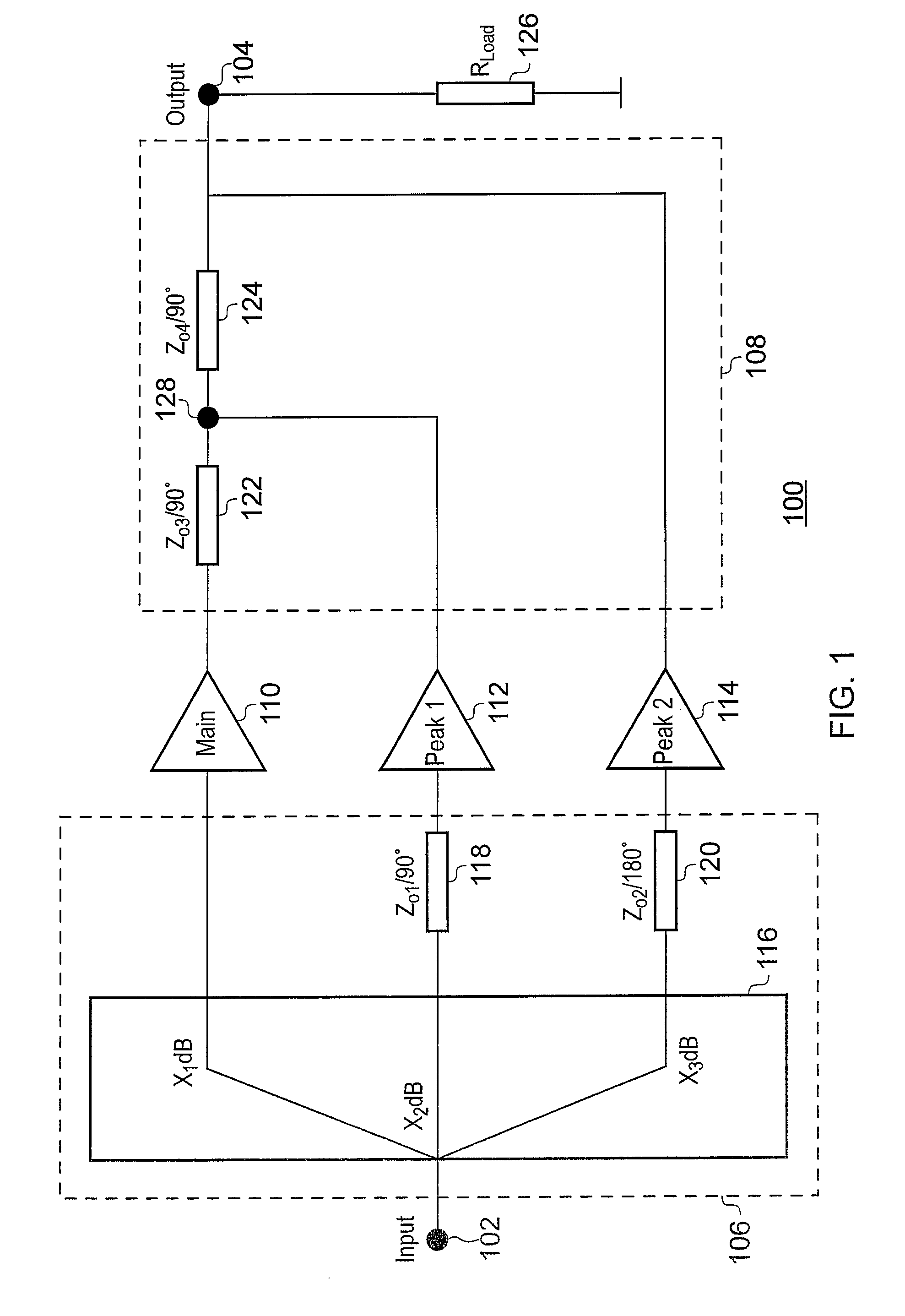 3-way Doherty amplifier with minimum output network