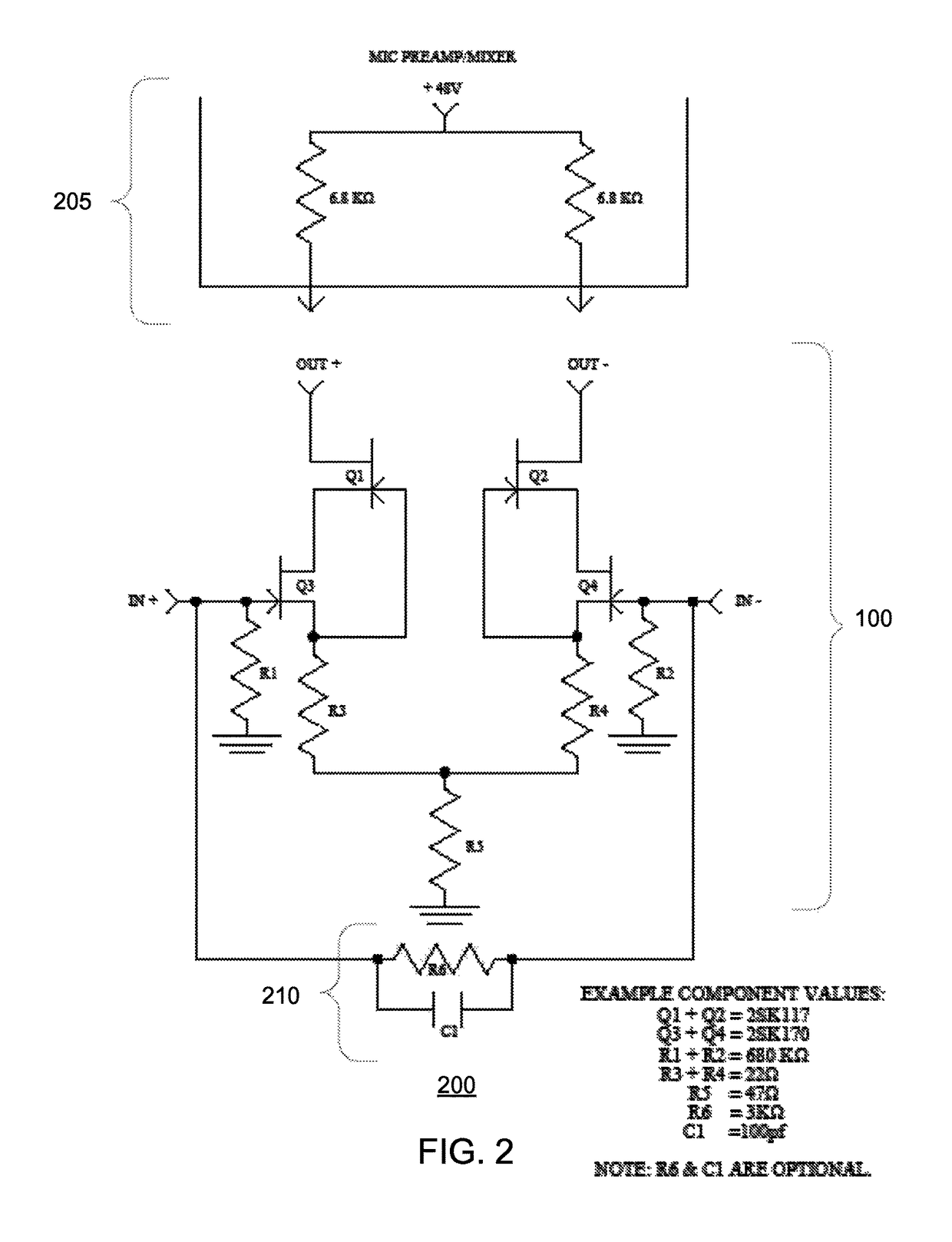 Integrated phantom-powered JFET circuit module in portable electronic device for creating hi-fidelity sound characteristics