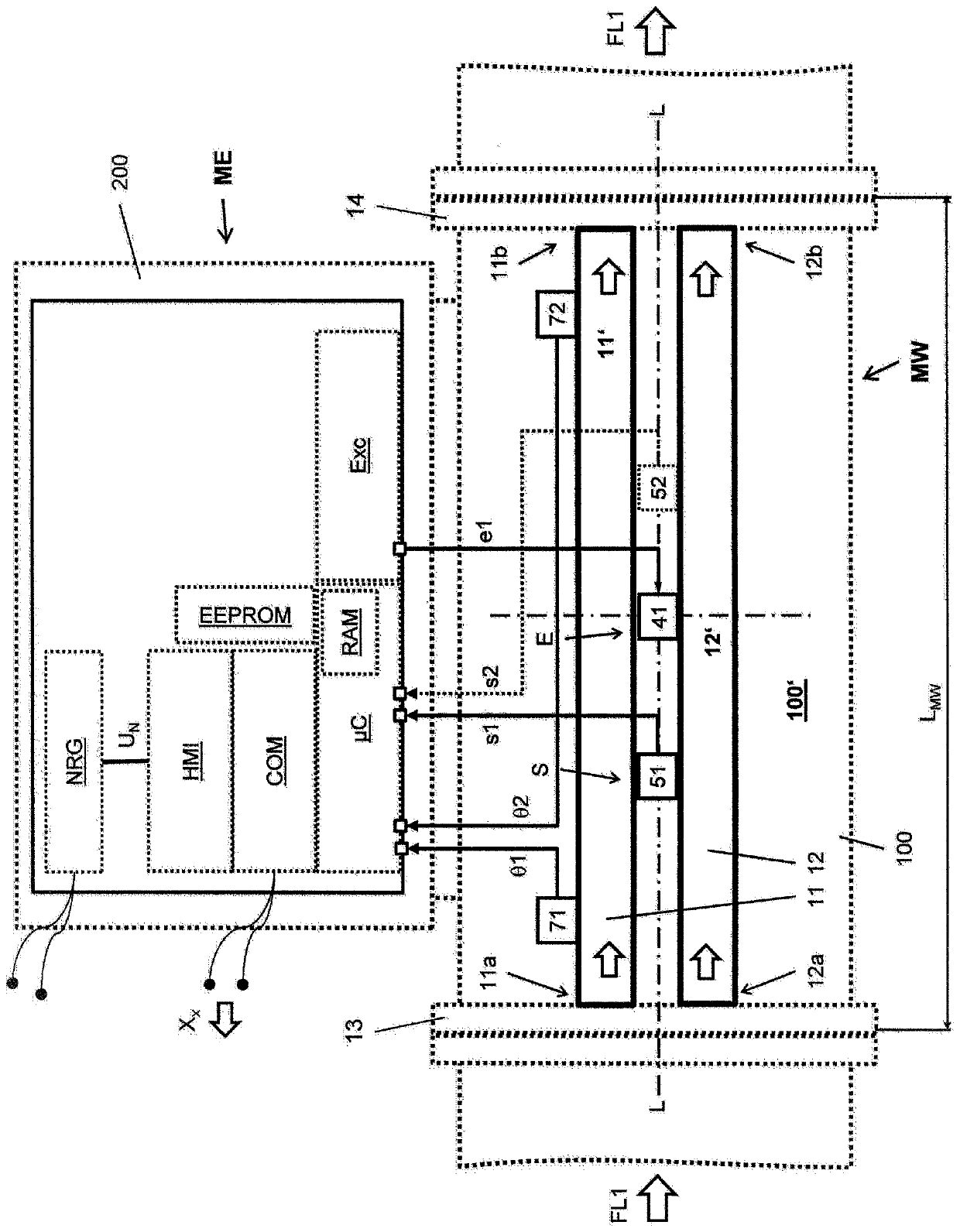 Vibronic measuring system for measuring mass flow rate