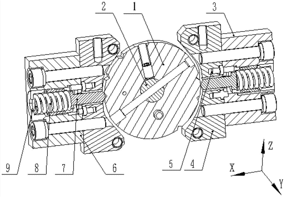 Small angle ratchet positioning device with adjustable force value and V-shaped positioning groove