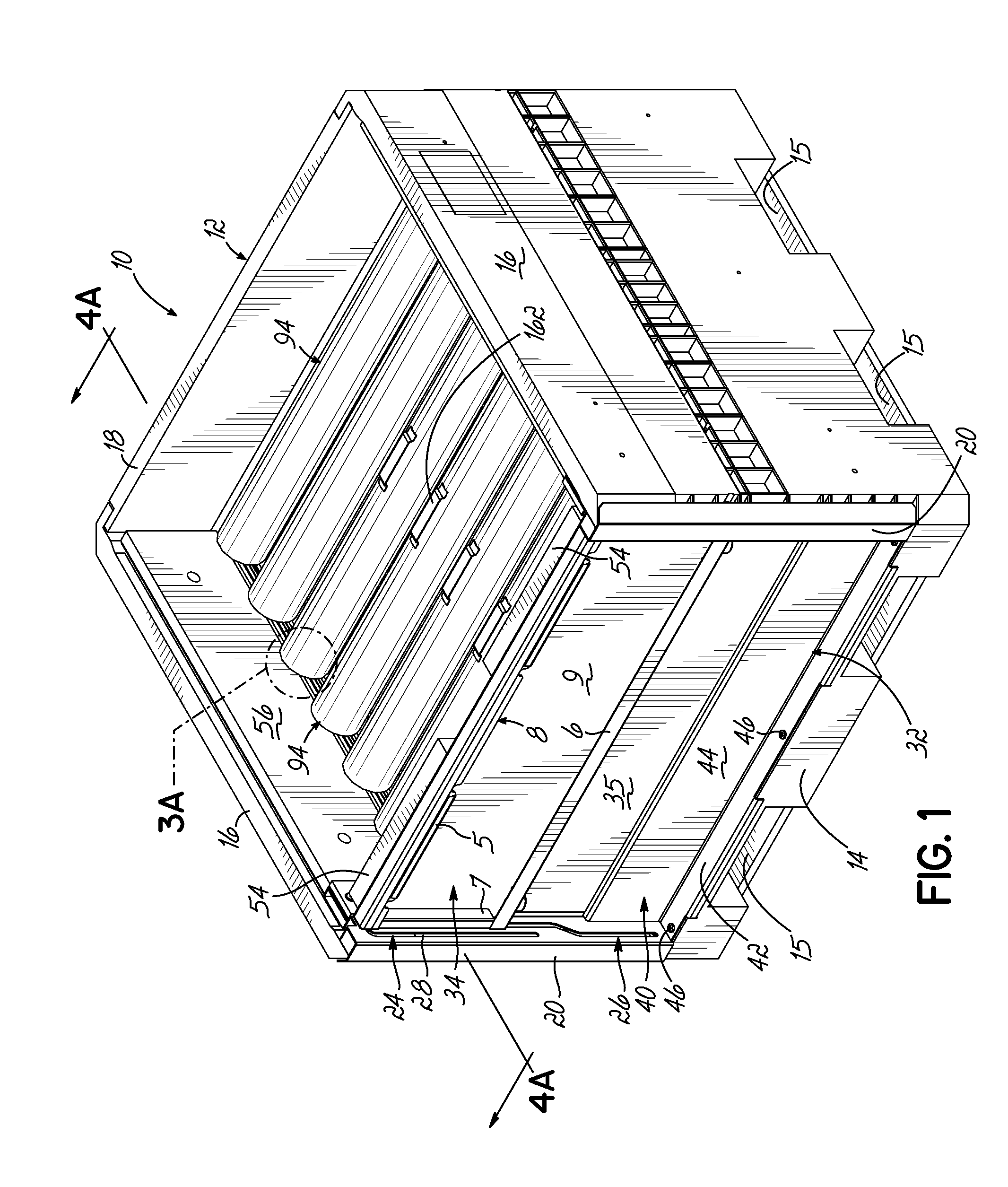 Container Having Padded Dunnage Supports and L-Shaped Tracks