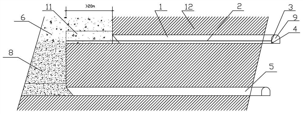Long-distance drilling and grouting method for covering rock stratum through single-access non-sill-pillar sublevel caving method