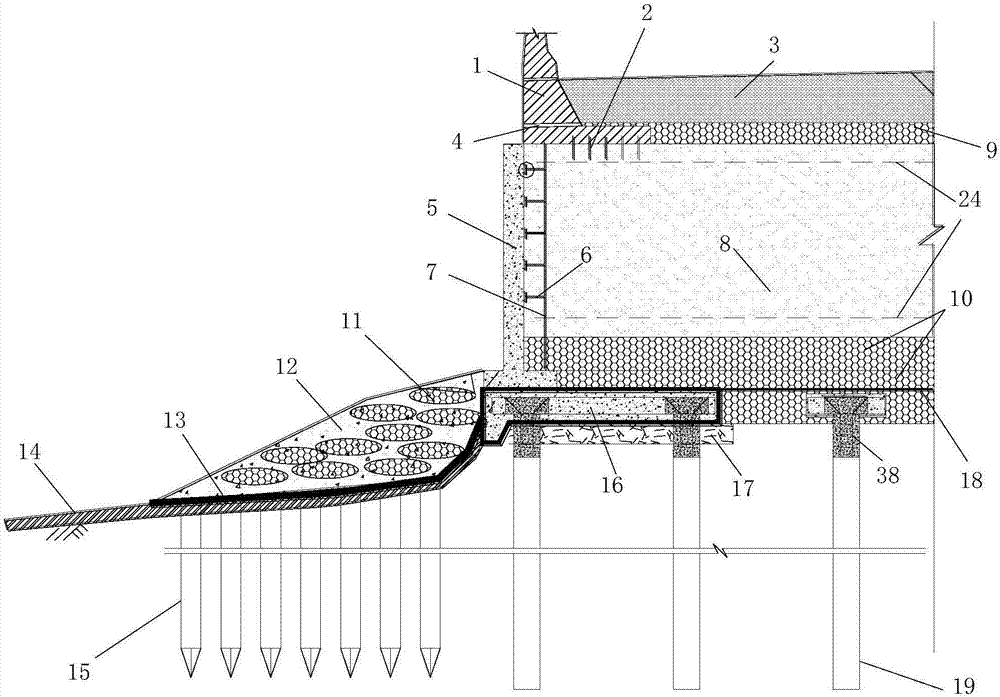 River erosion segment pile-supported-type foam concrete lightweight embankment structure, and construction method thereof