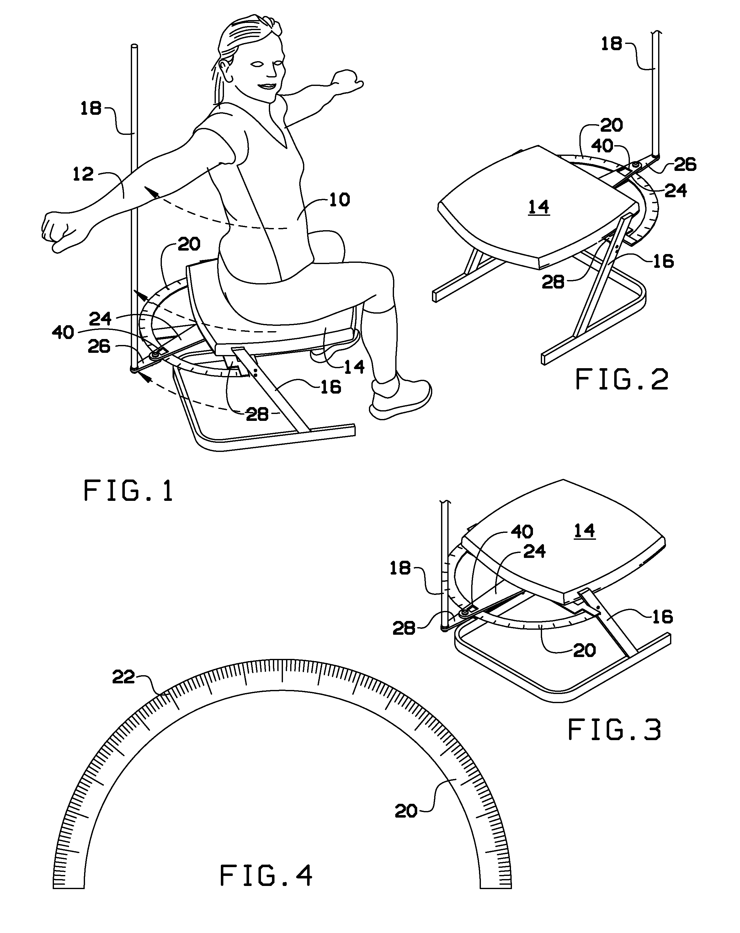 Device for measuring a person's trunk rotation from a seated position