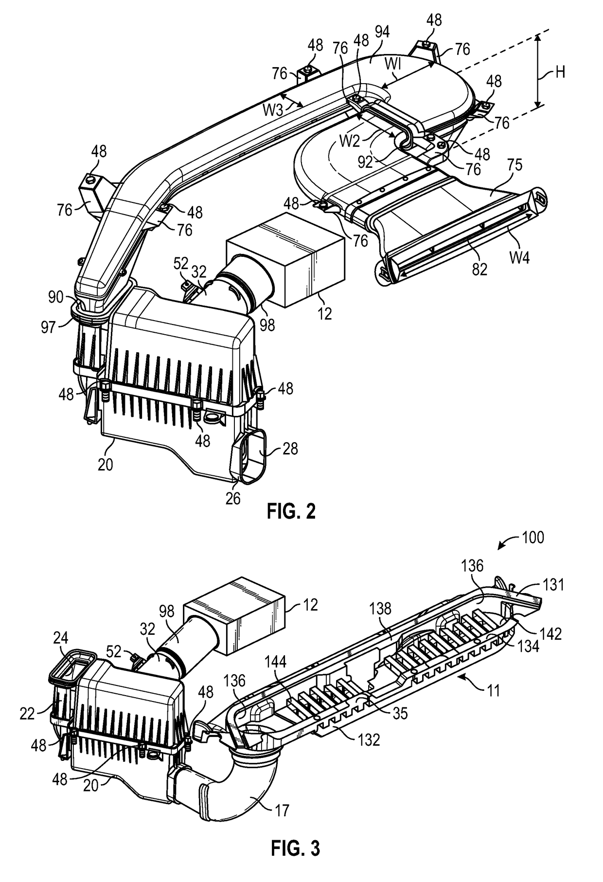 Passively managed hood and plenum fed air induction system with parallel contaminant management features